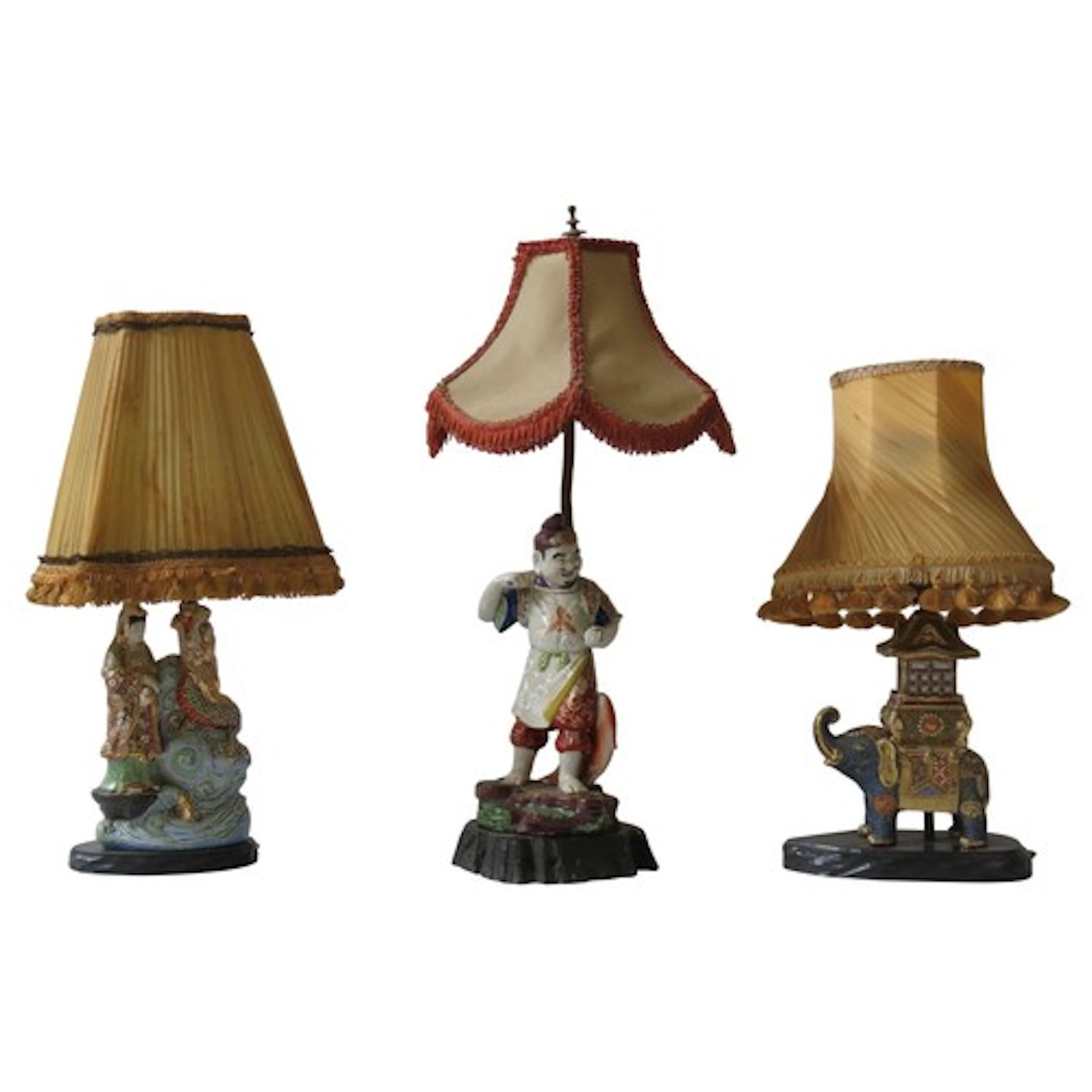 A JAPANESE KUTANI FIGURAL TABLE LAMP depicting Ebisu, the g...