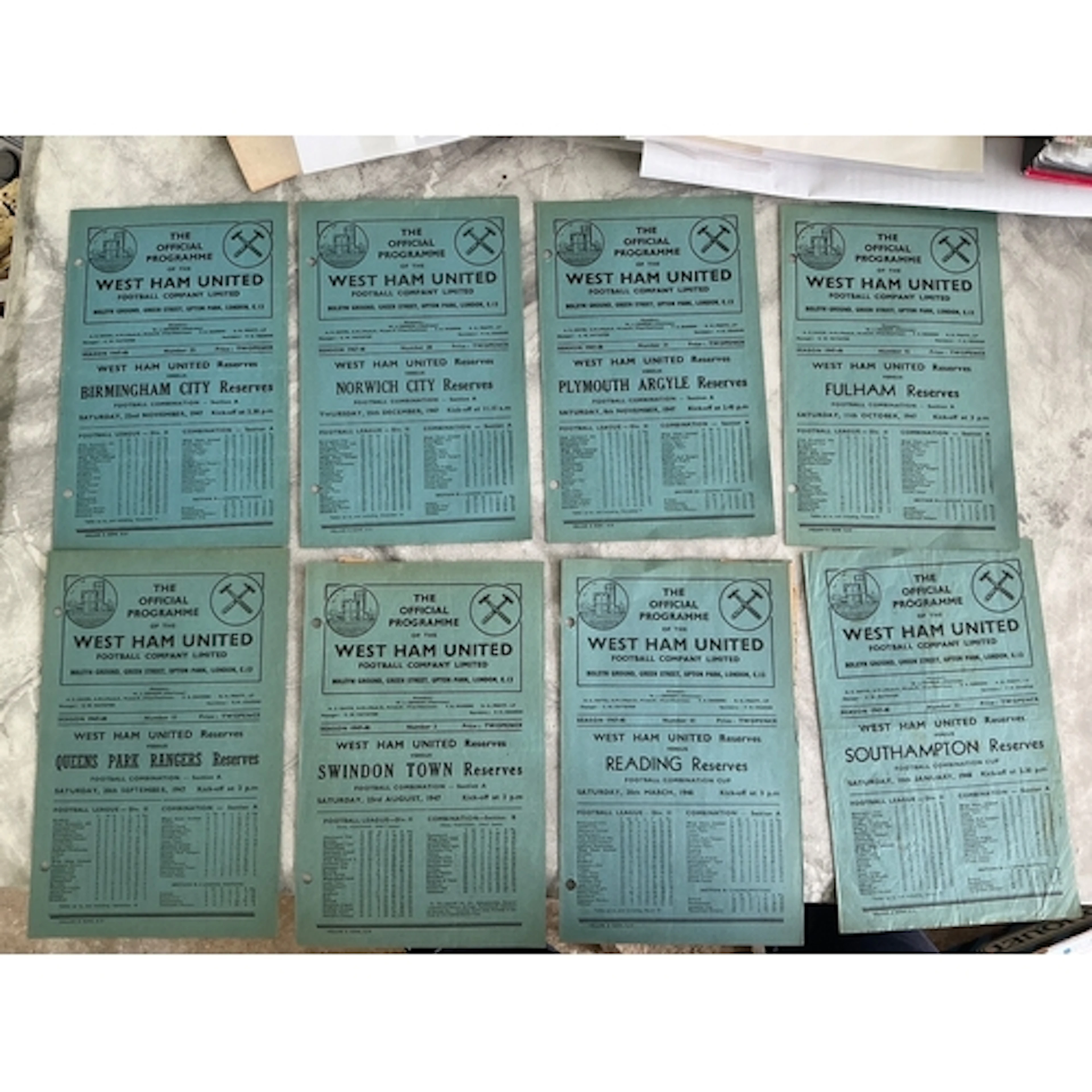 47/48 West Ham Home Reserves Football Programmes: Only South...