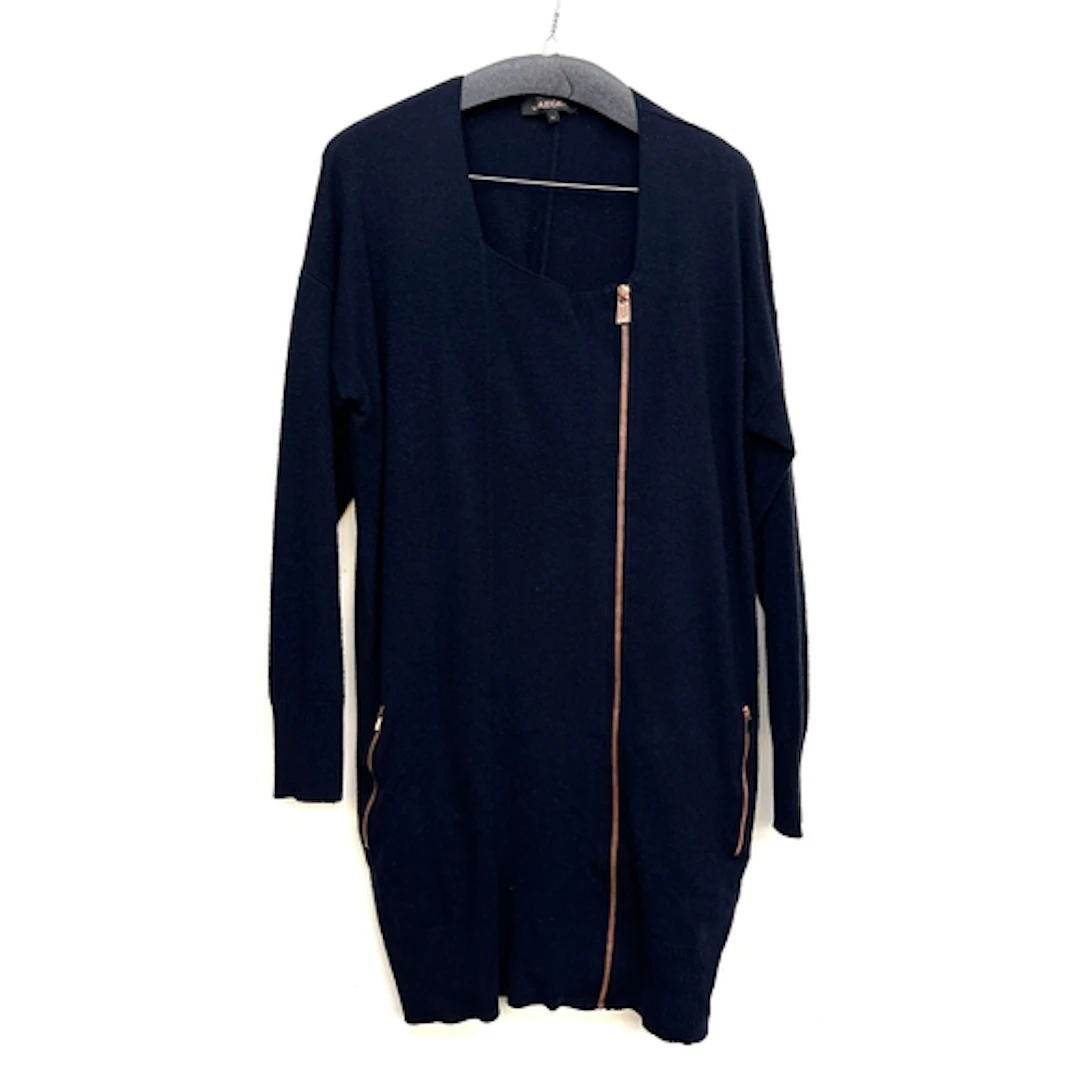 A Jaeger size XL navy blue wool dress with copper tone zip; ...