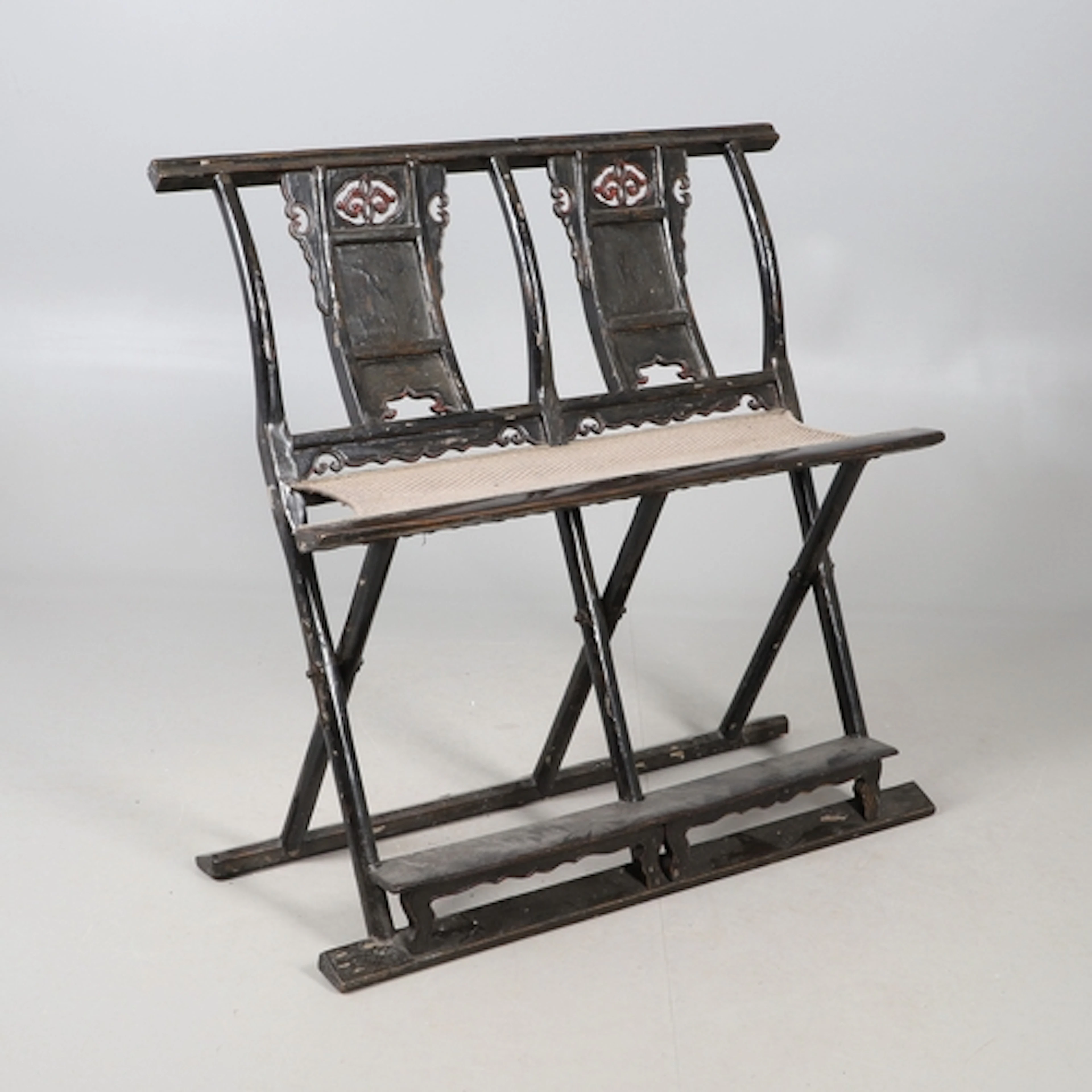 UNUSUAL CHINESE LACQUERED FOLDING BENCH. Qing Dynasty, 19thc...