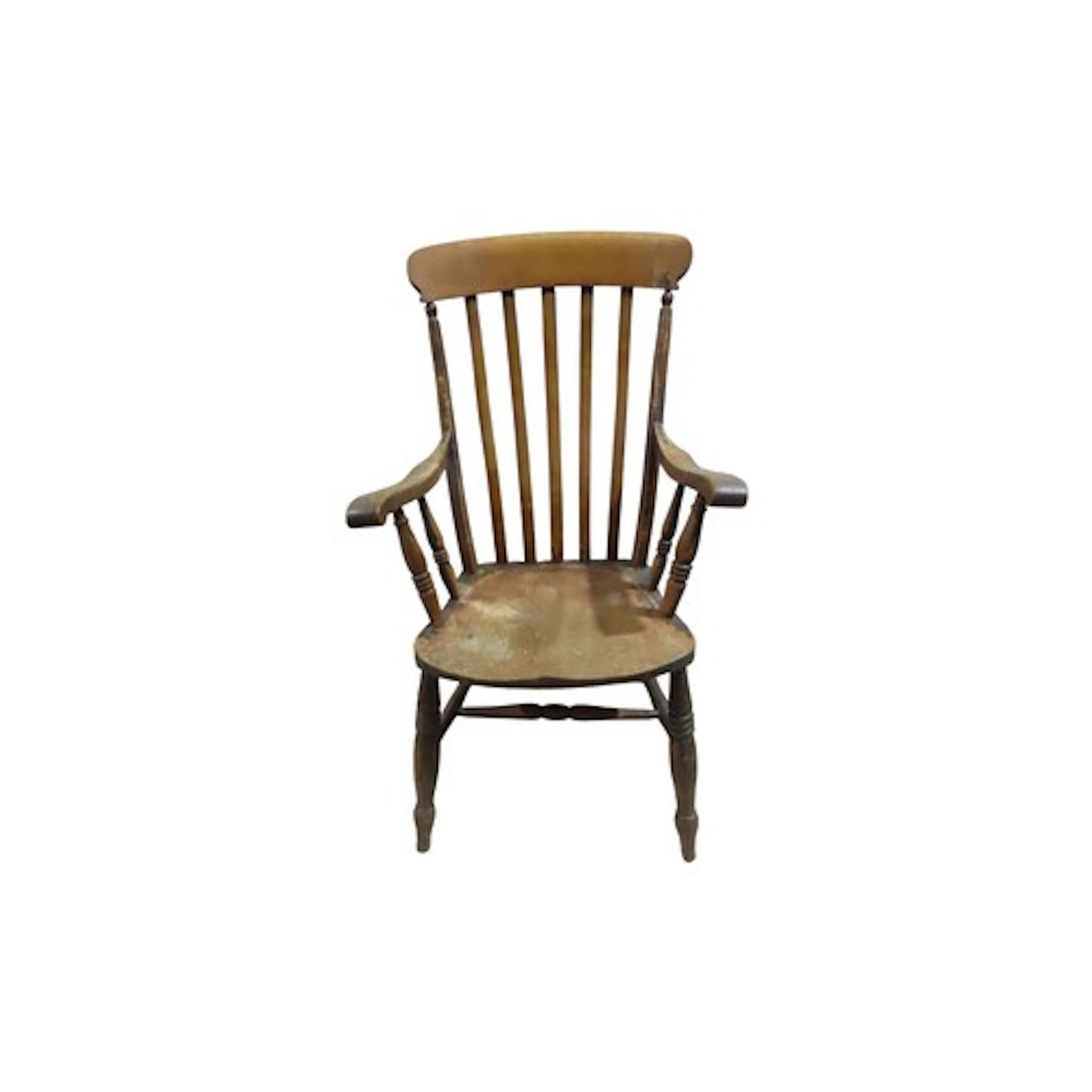 A Windsor stained elm and beechwood lathe back elbow chair