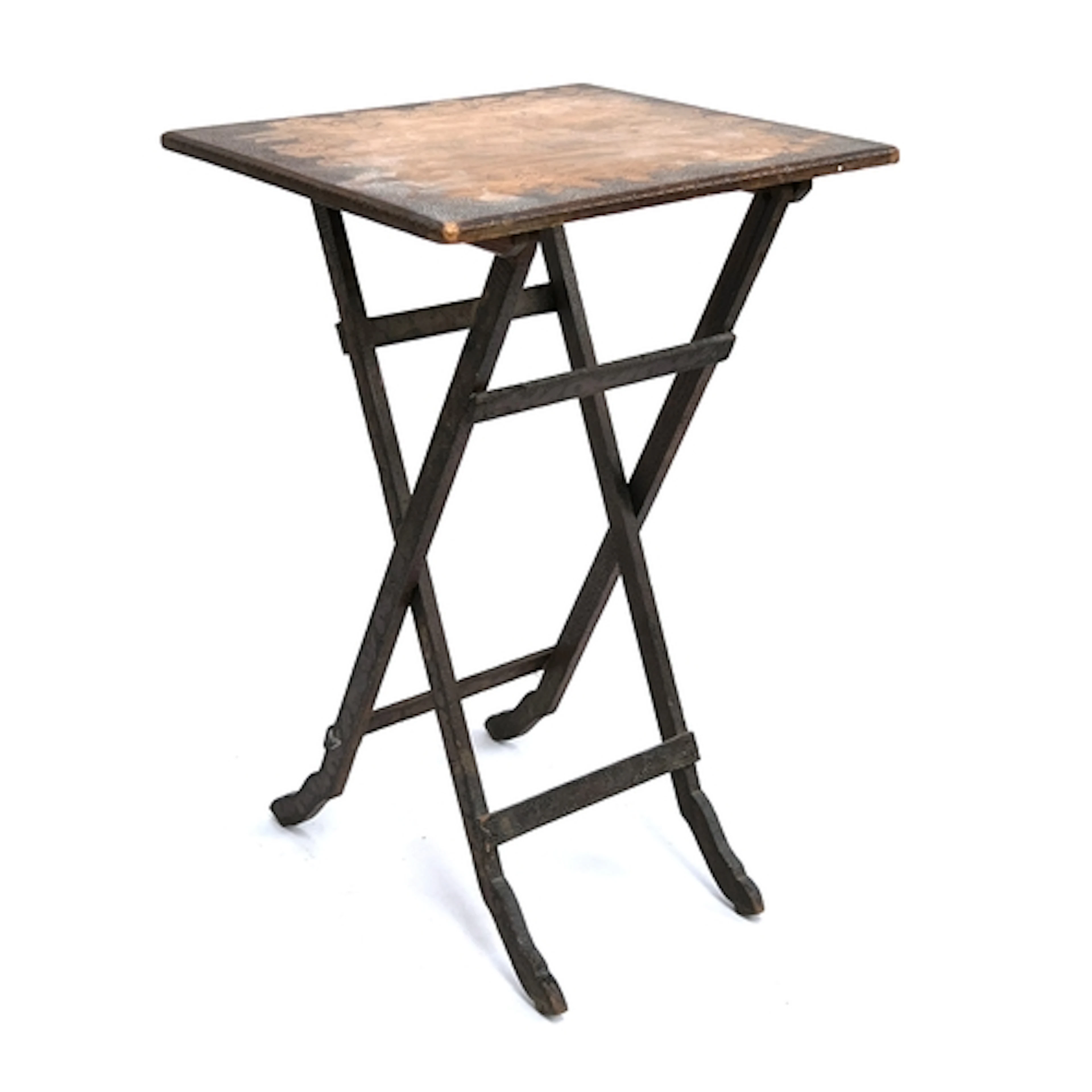 A small antique folding pokerwork occasional table, the top ...