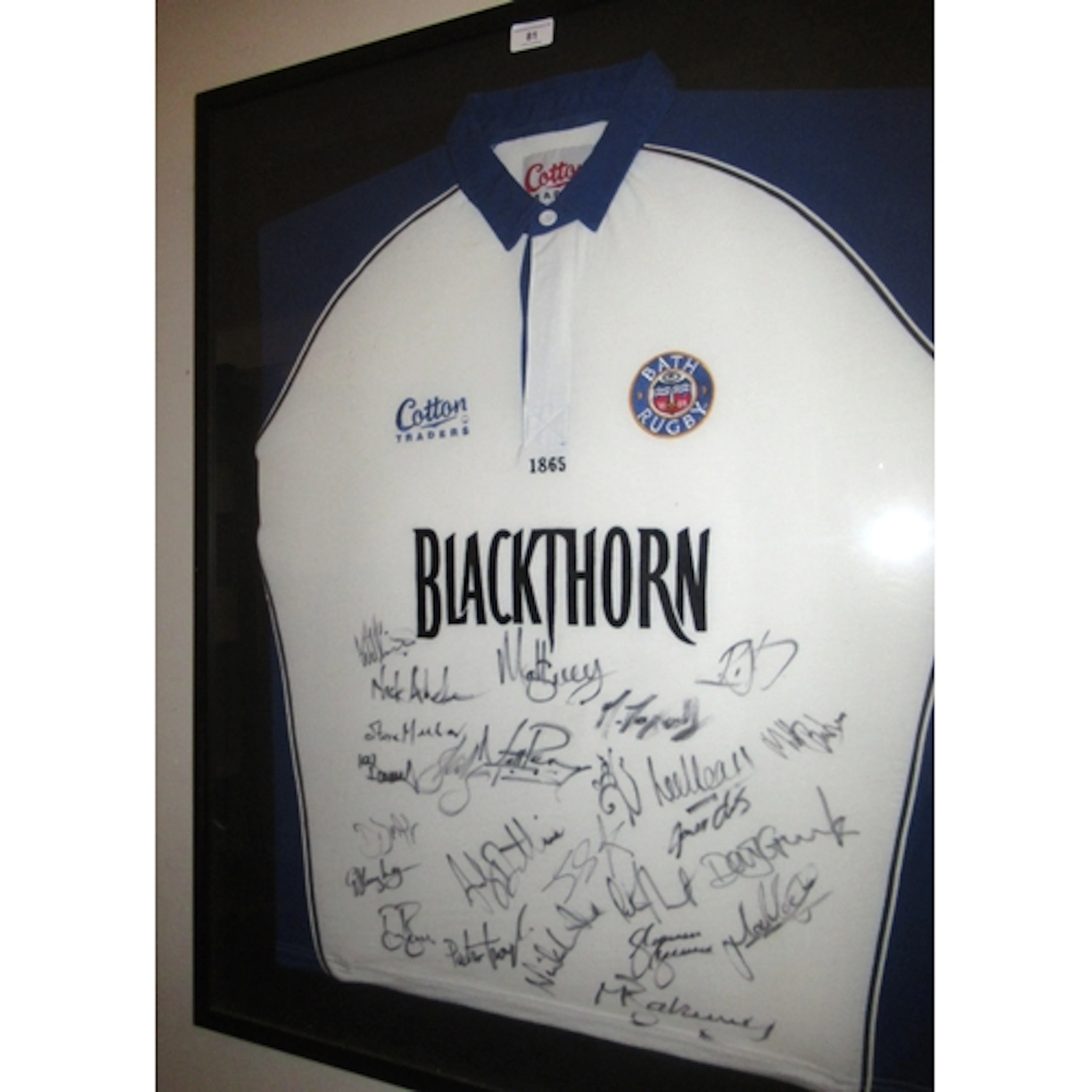 Framed Bath rugby shirt, signed by multiple players