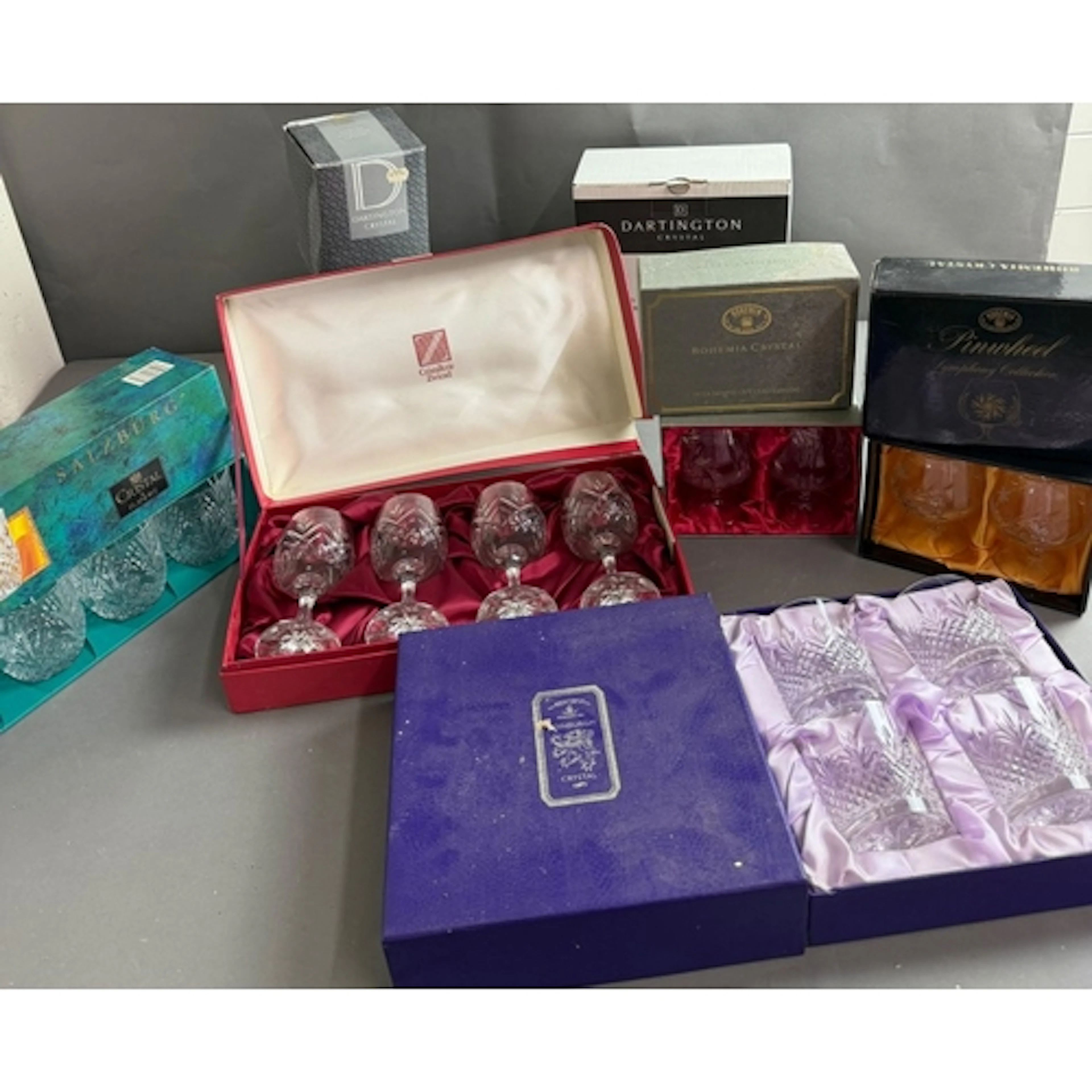 A selection of crystal glass to include Cristallerie, Dartin...