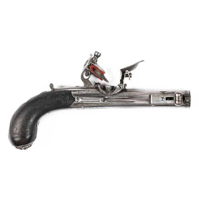 FLINTLOCK PISTOL BY W. CARR. Flintlock pistol by W. Carr, 6....