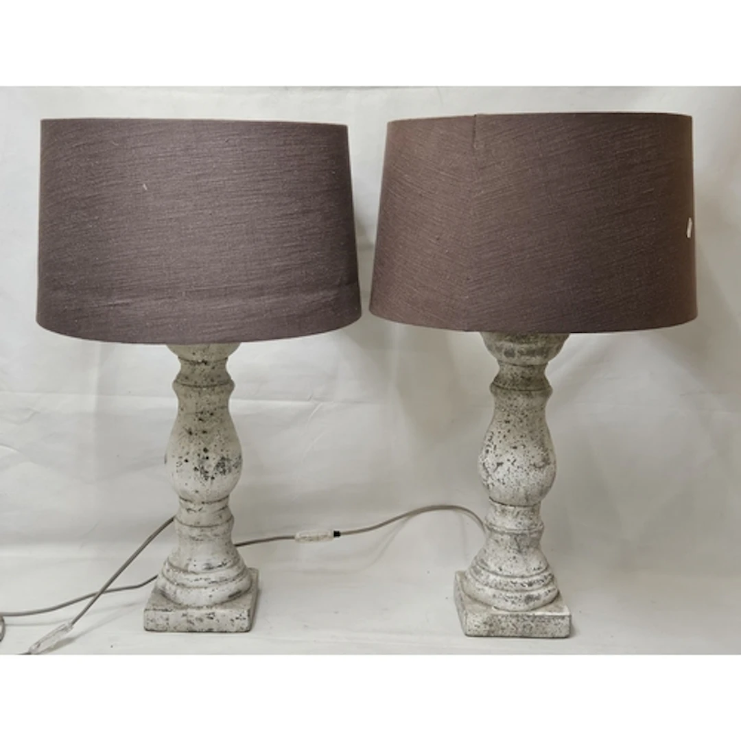 Pair Heavy Stone Lamp Bases by Neptune with plum coloured sh...