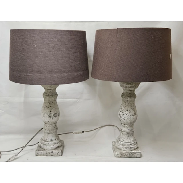 Pair Heavy Stone Lamp Bases by Neptune with plum coloured sh...