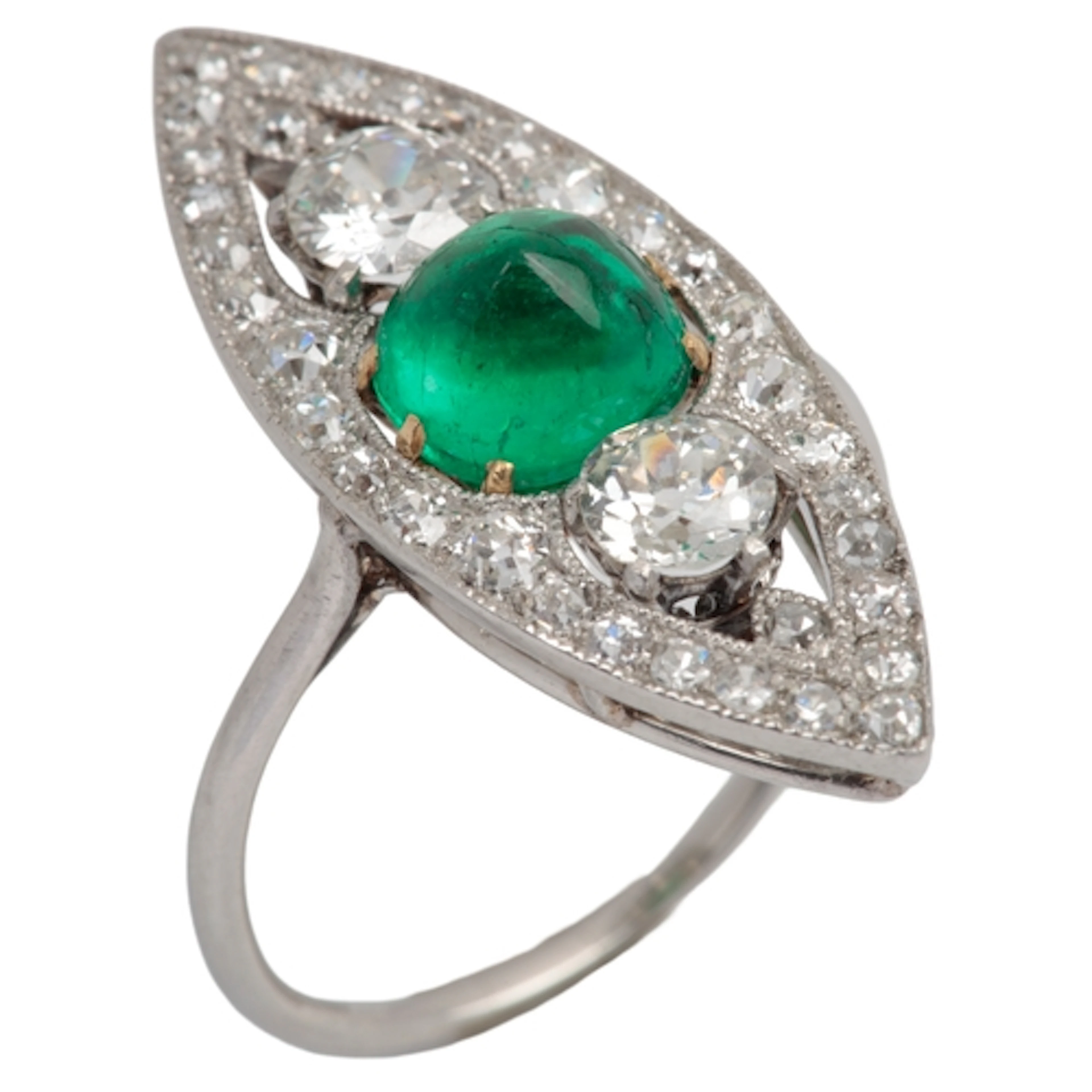 An attractive Art Deco emerald and diamond ring, circa 1920,...