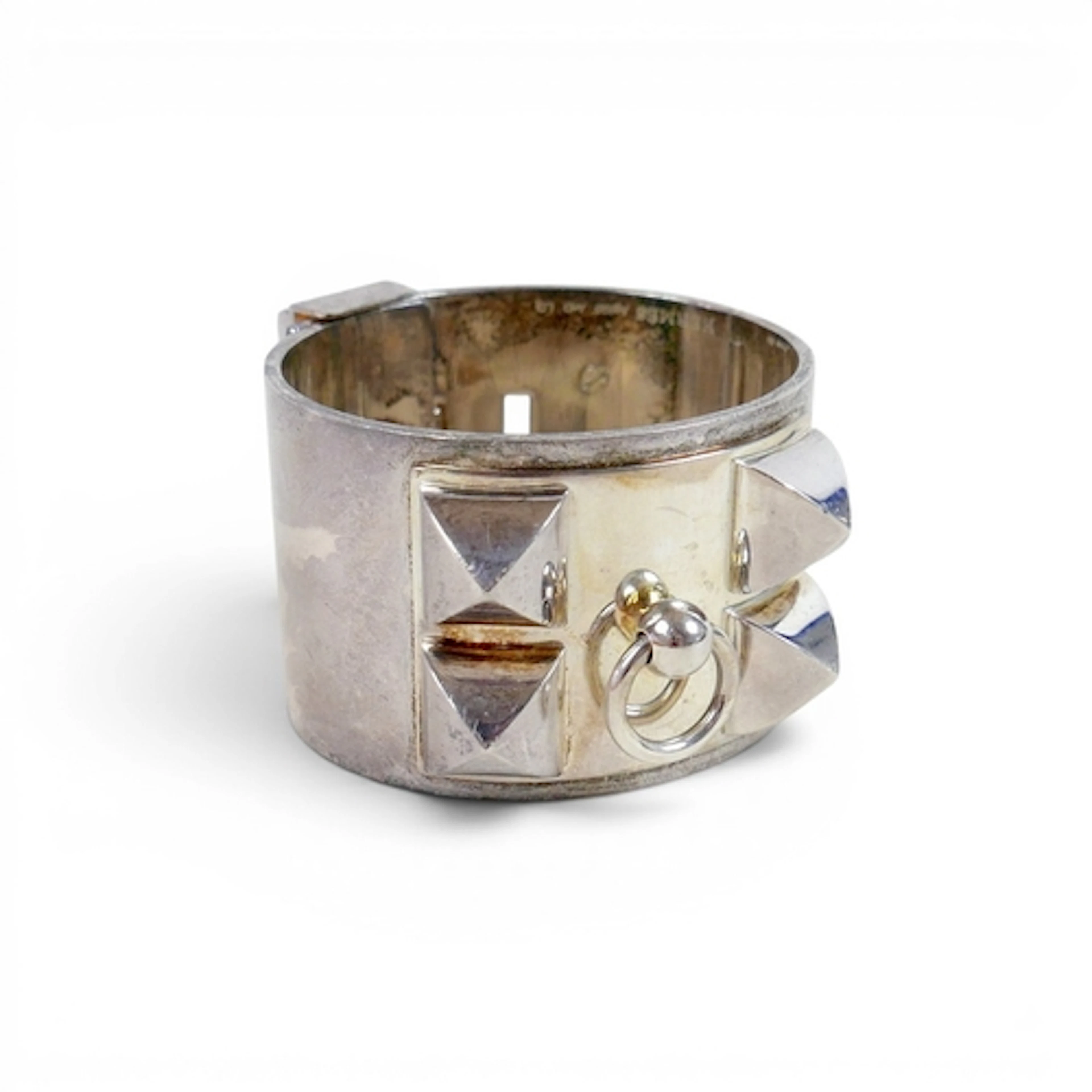 HERMES 'COLLIER DE CHIEN' (CDC) SILVER BRACELET. signed, 239...