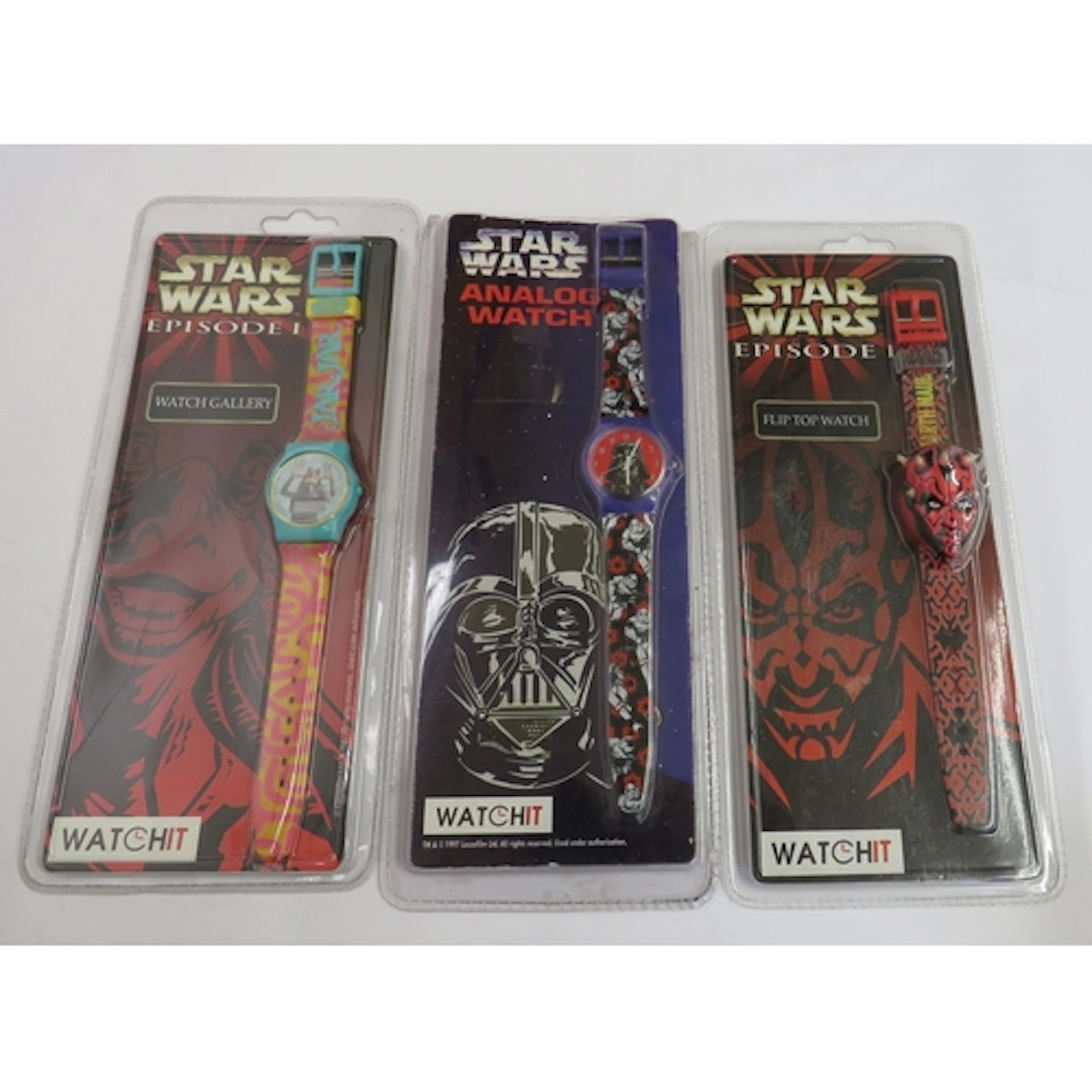 3 Star Wars Watches, 2 sealed incl. Darth Maul flip, Jar Jar...