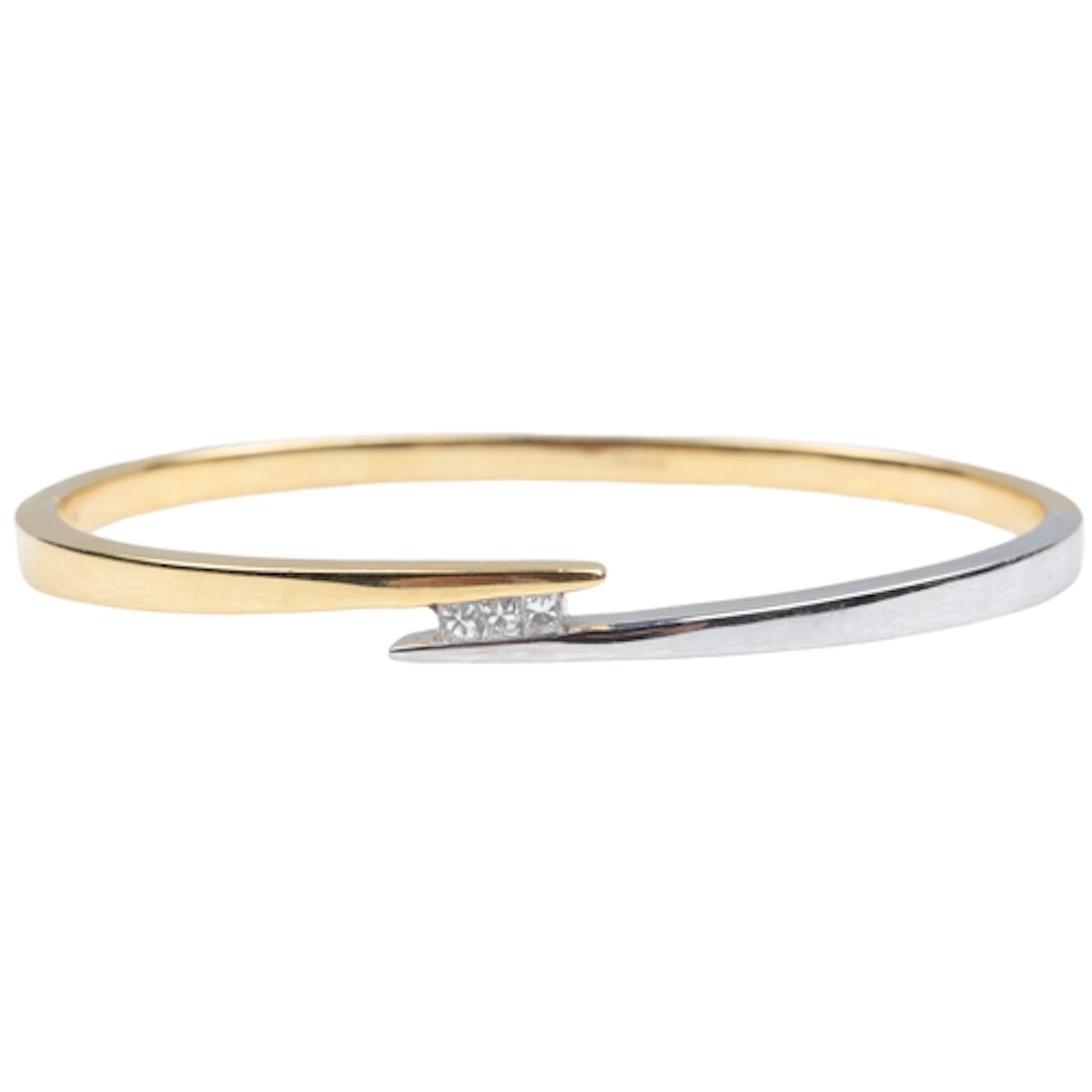 A gold and diamond bangle, the hinged gold bangle of bicolou...