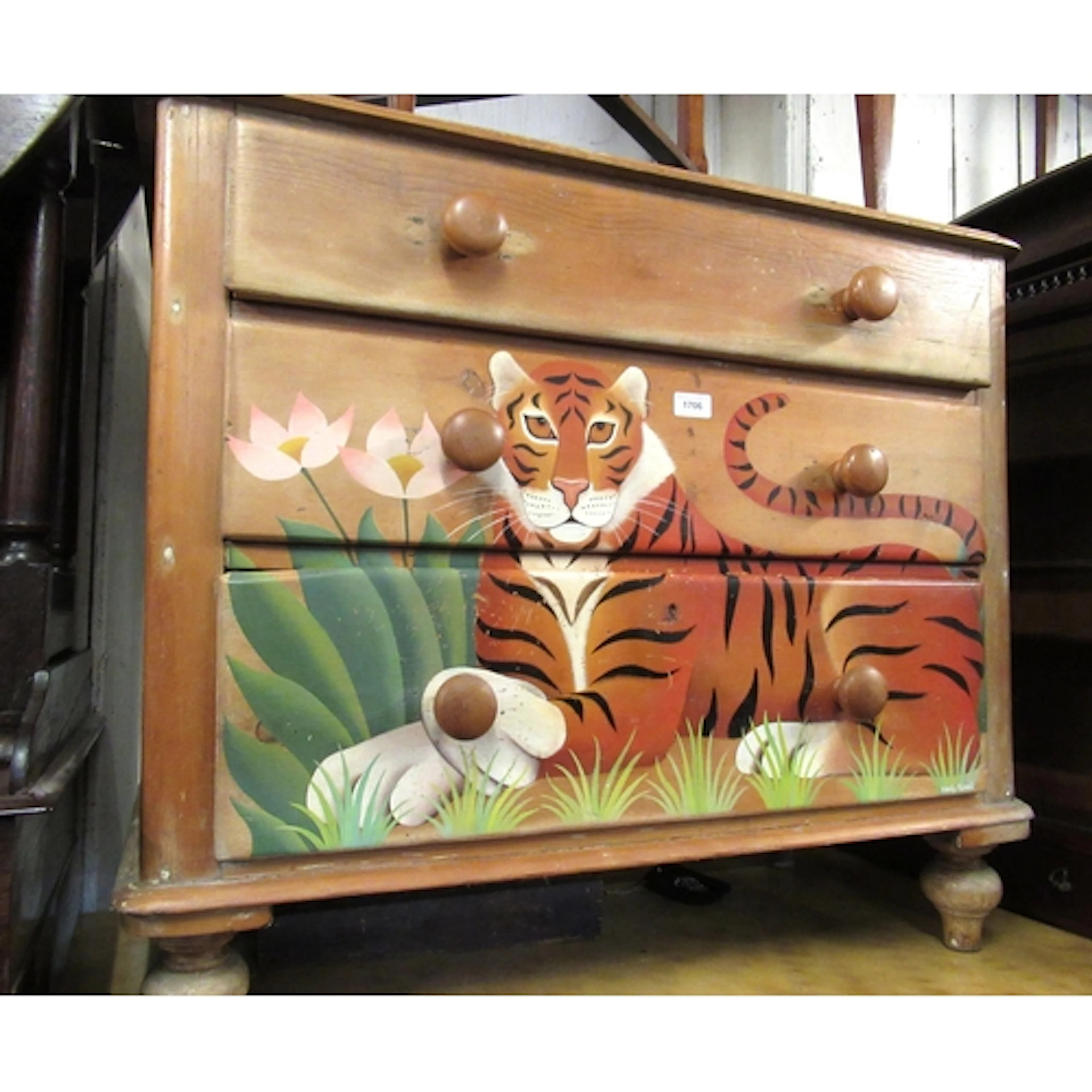 19th Century stripped and polished pine three drawer chest, ...