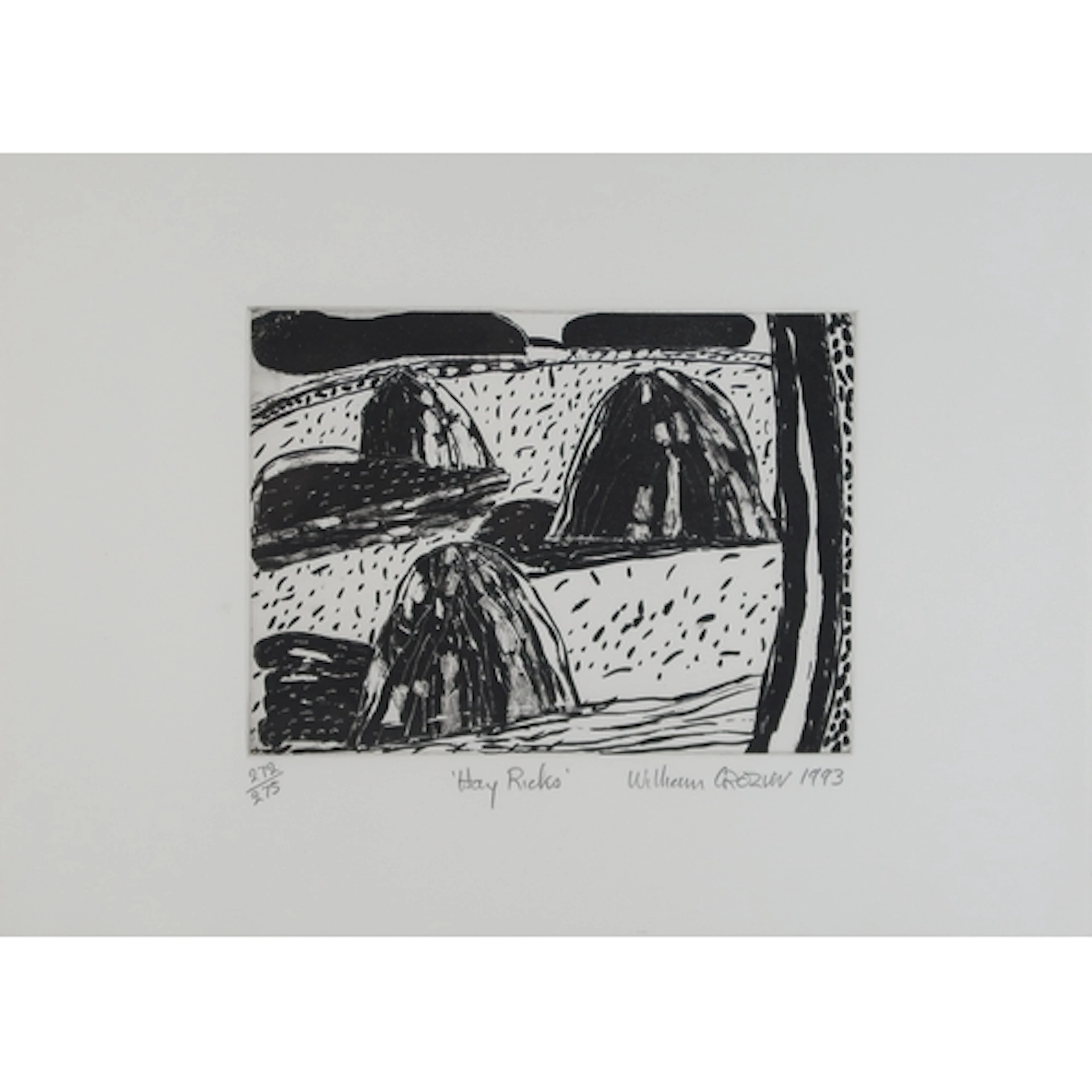 † WILLIAM CROZIER (SCOTTISH 1930-2011) HAY RICKS (1993) Etch...