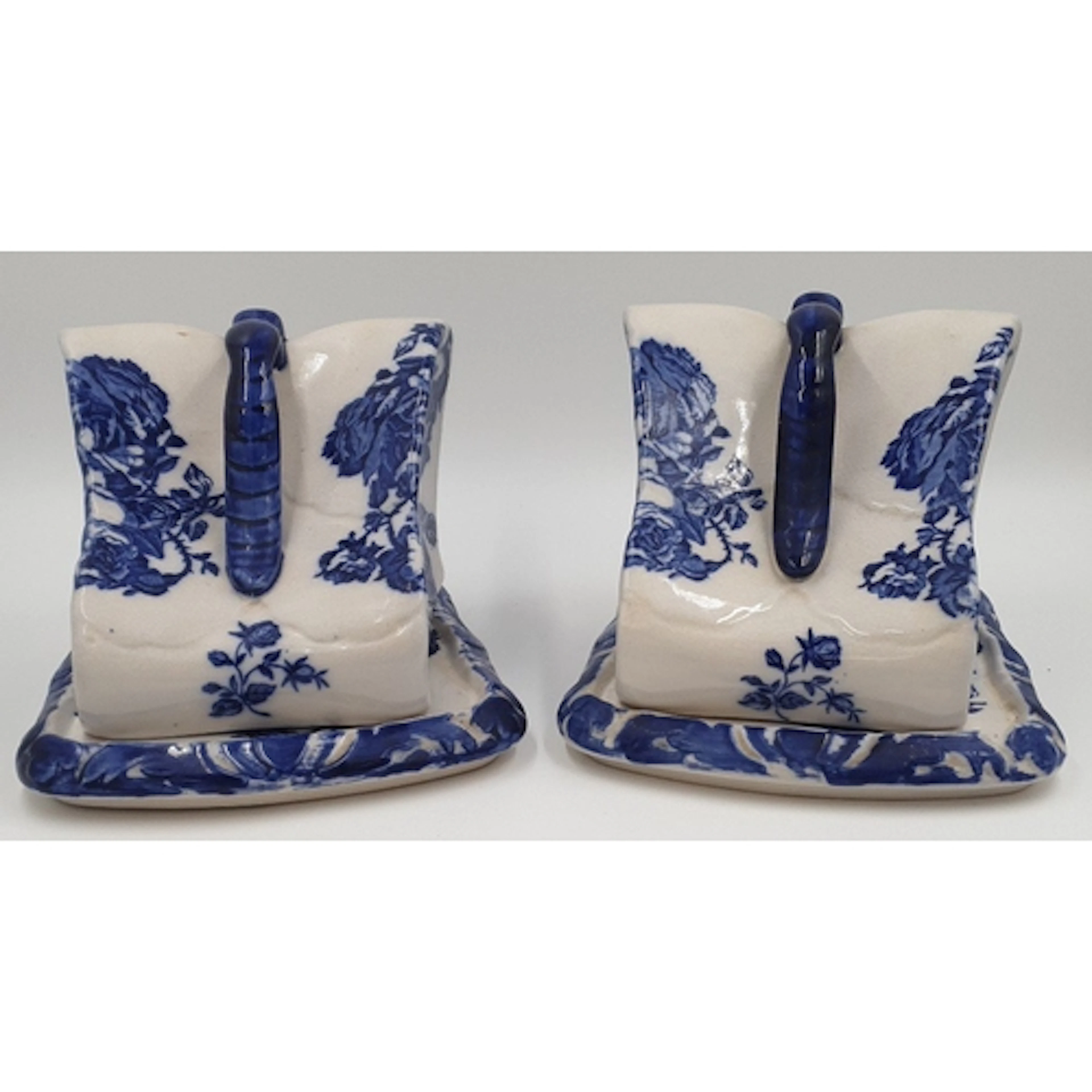 Pair of Ironstone Staffordshire England blue and white ceram...