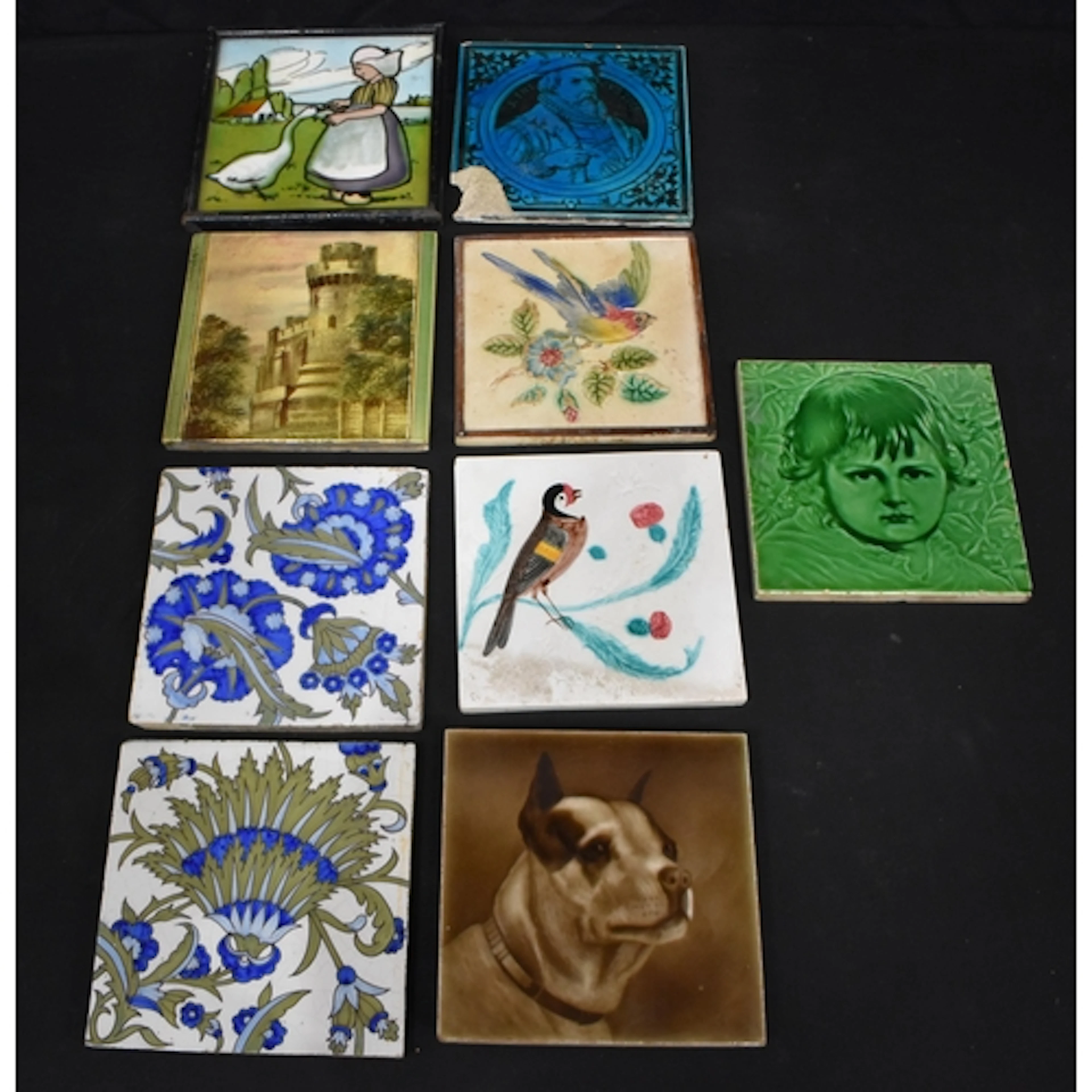 A collection of Victorian ceramic tiles 15 x 15cm (19)