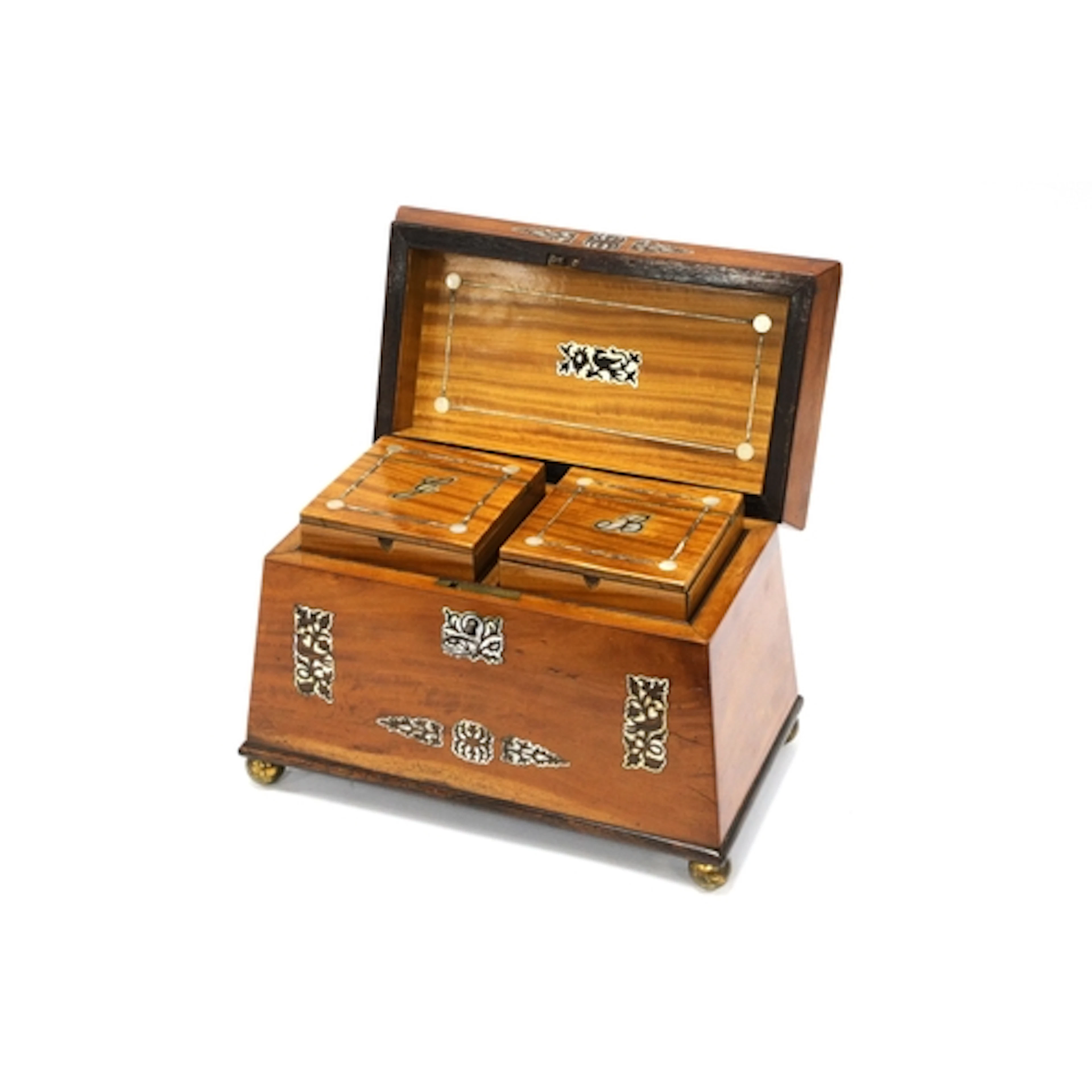 A Mid XIX Century Tea Caddy, of sarcophagus form, inset in m...