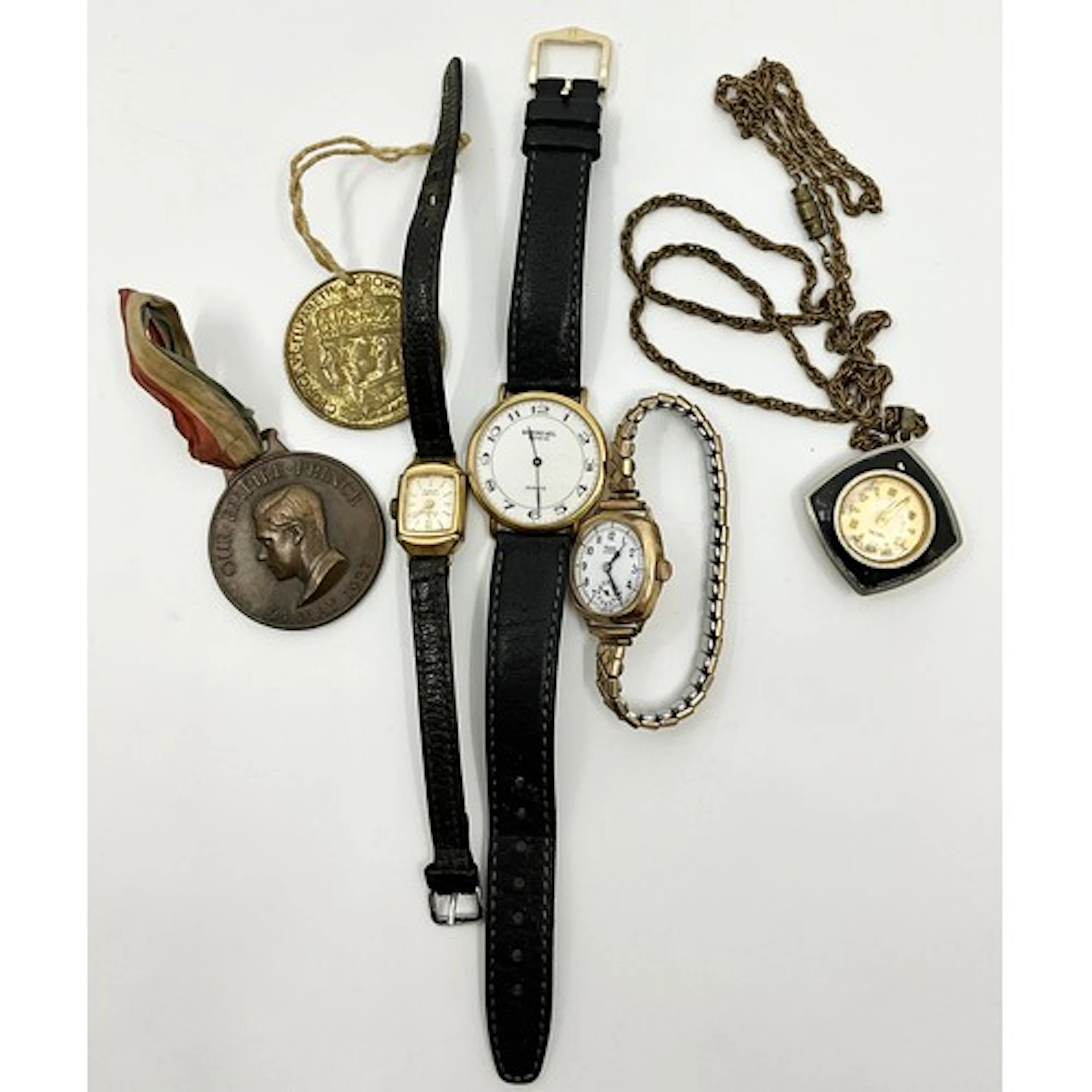 A 9ct gold Rone Sports ladies wristwatch, Arabic white ename...