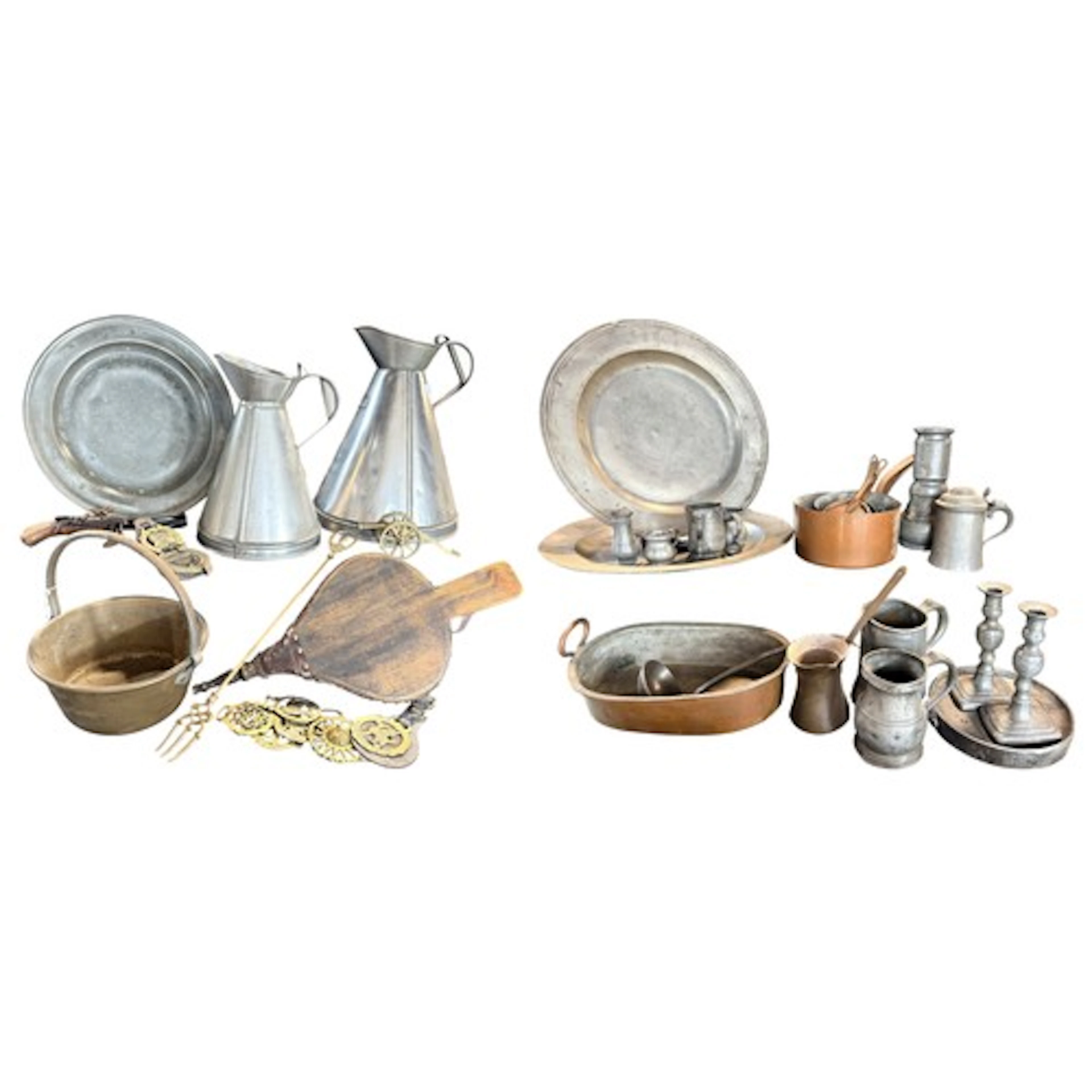 A large collection of 18th century and later pewter, brass a...