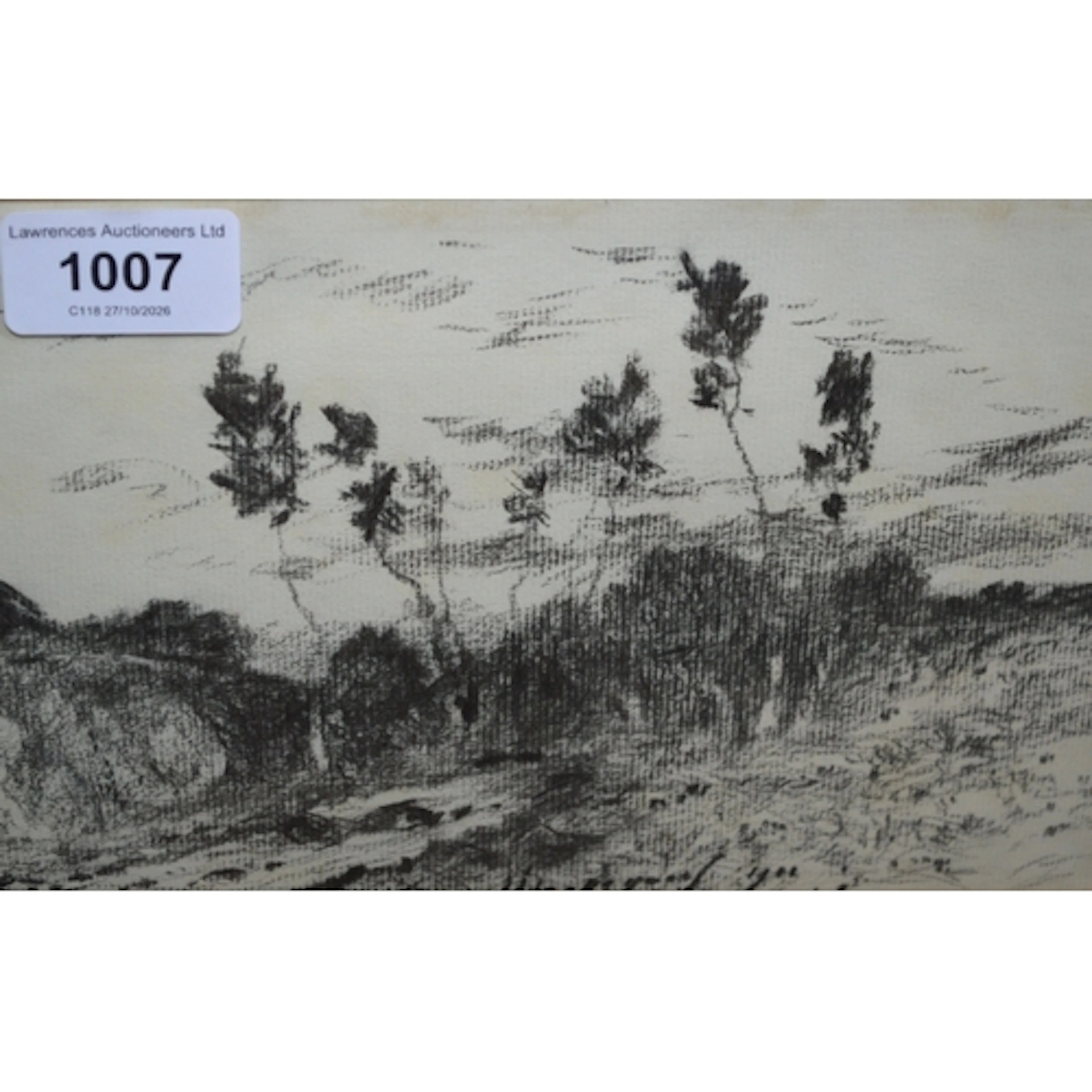 Henry Harpignies, signed charcoal drawing, pathway through a...