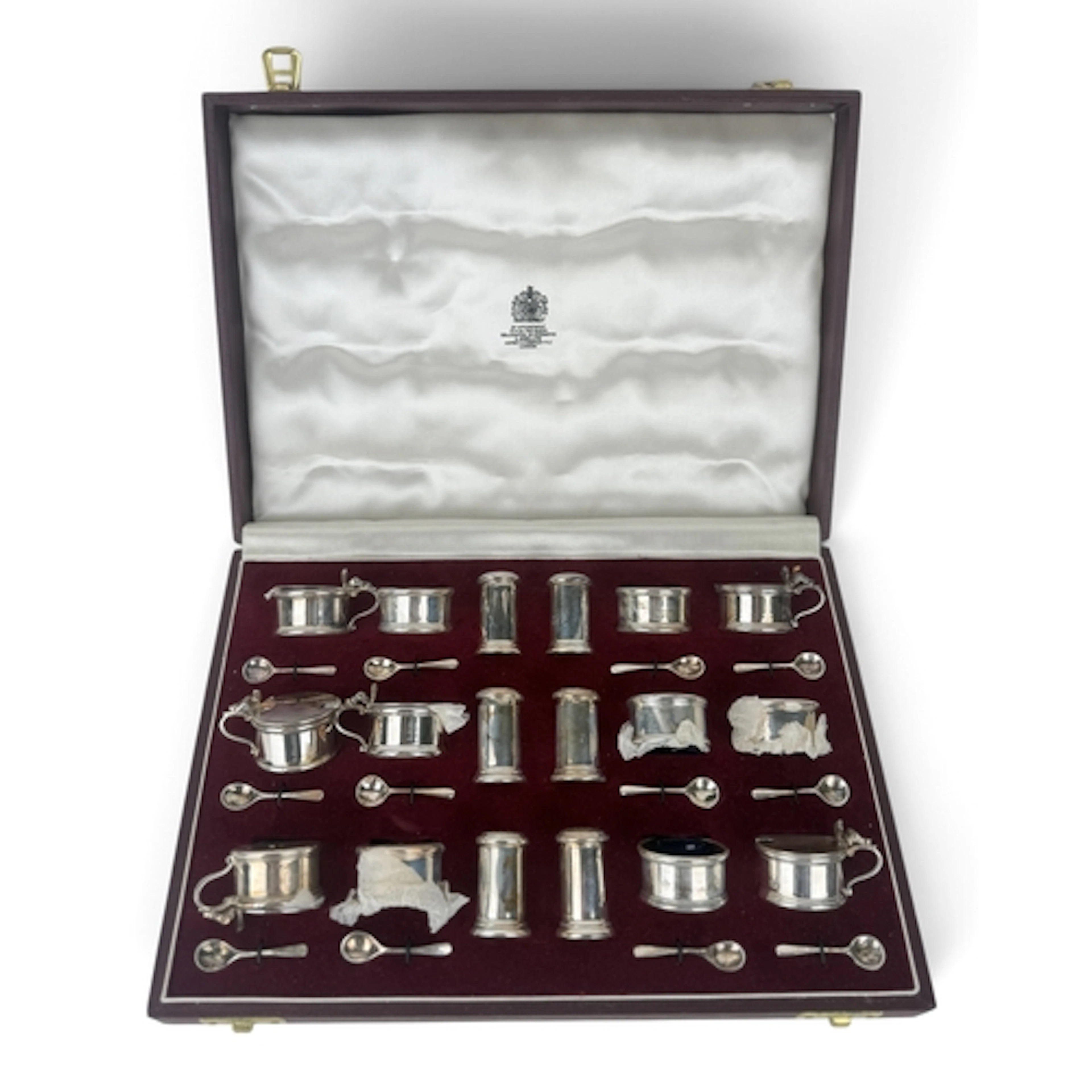 A SILVER EIGHTEEN PIECE CONDIMENT SET FOR SIX PERSONS, ASPRE...