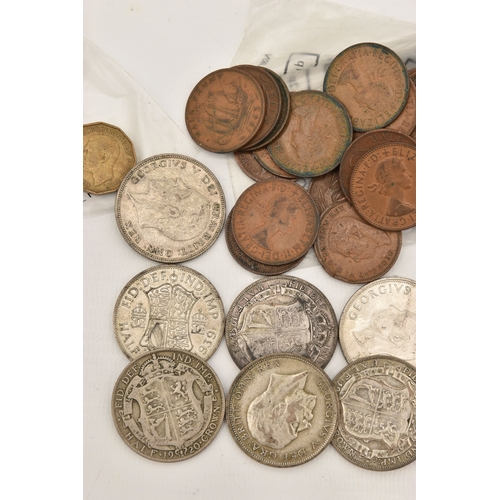 A SMALL BOX OF UK COINS, to include 168g of halfcrown coins ...