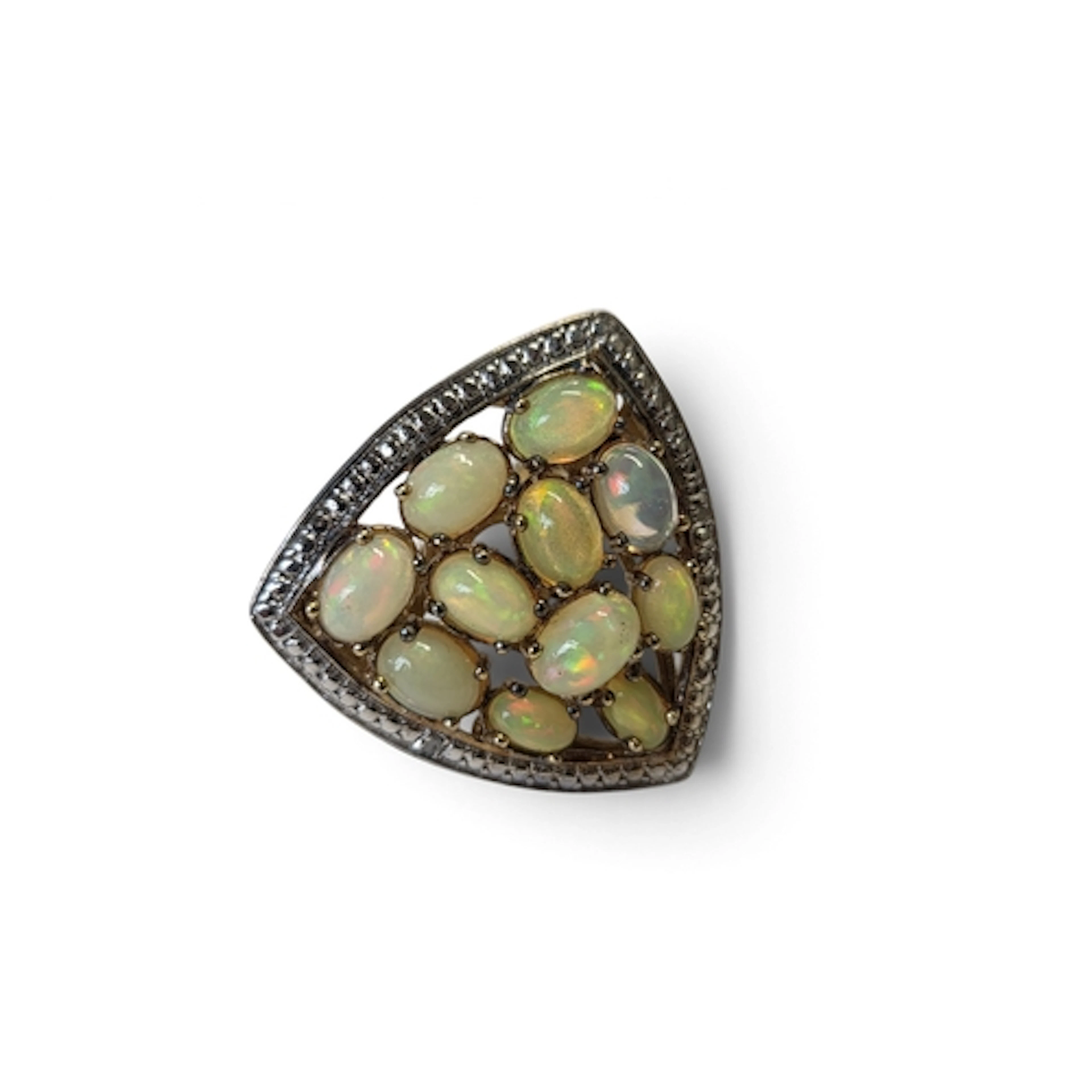 A large Silver gilt and Opal cluster Ring, size N.