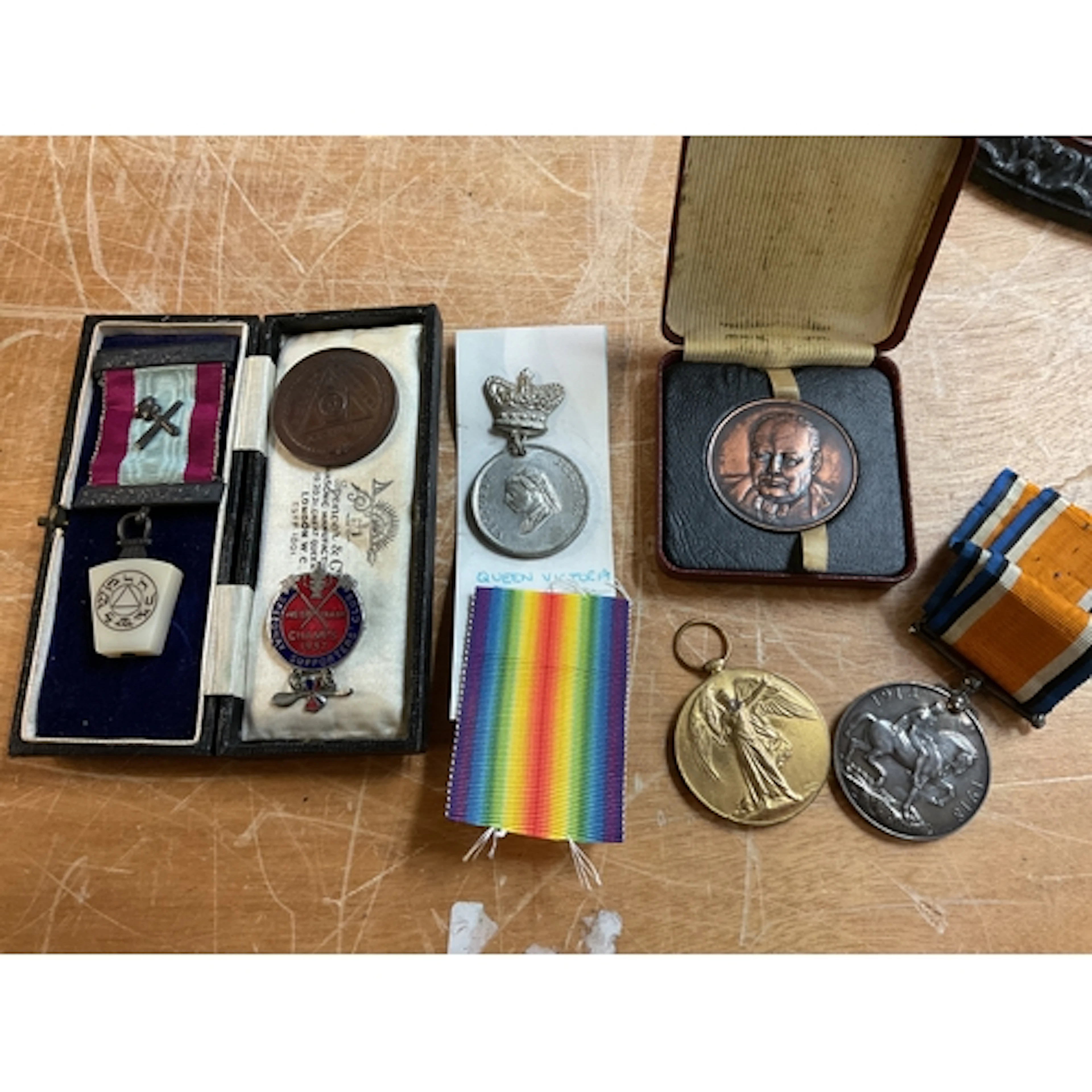 WWI Pair to WR-215089 Pnr J Royle RE,along with Masonic case...