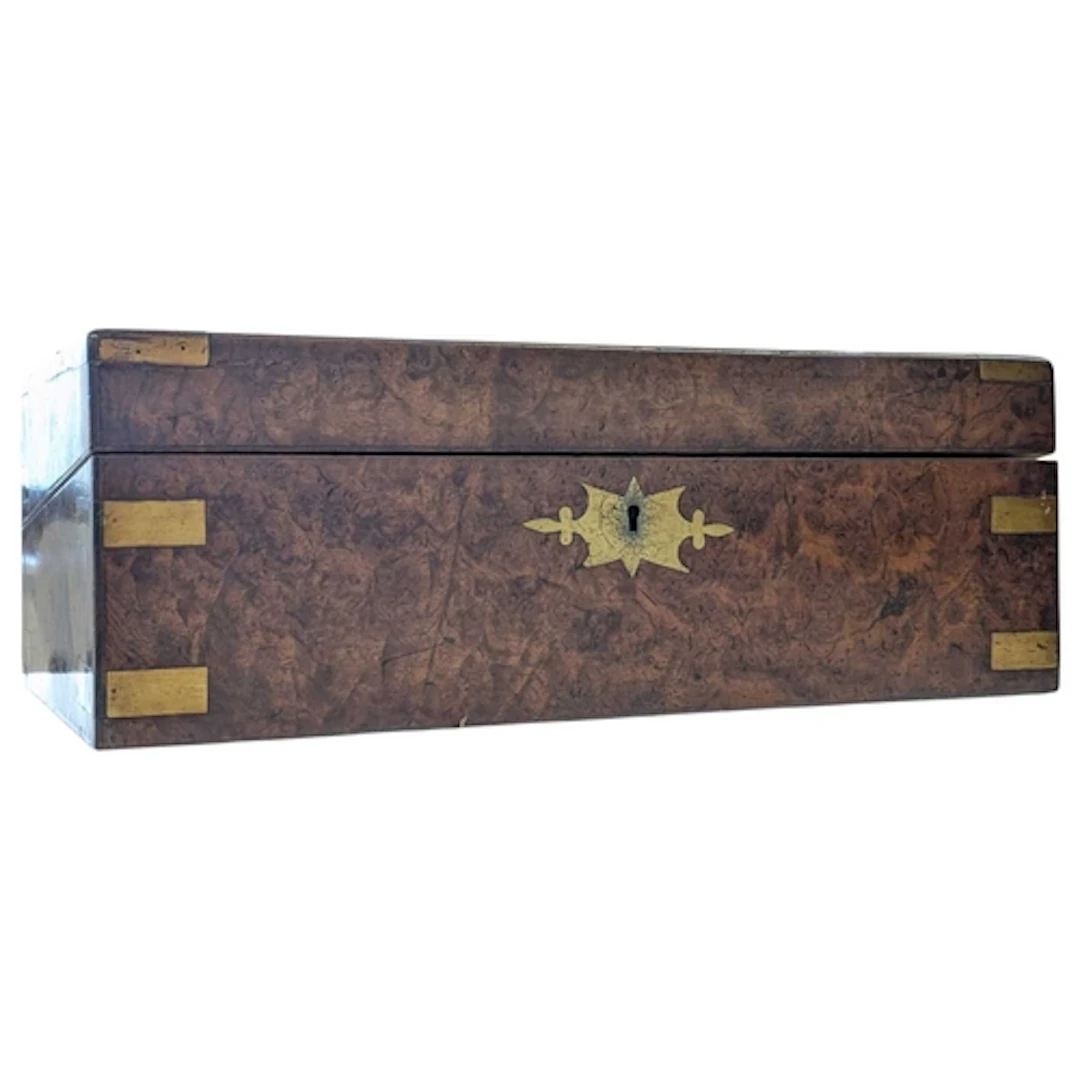 19th century Victorian burr walnut writing slope. Rectangula...