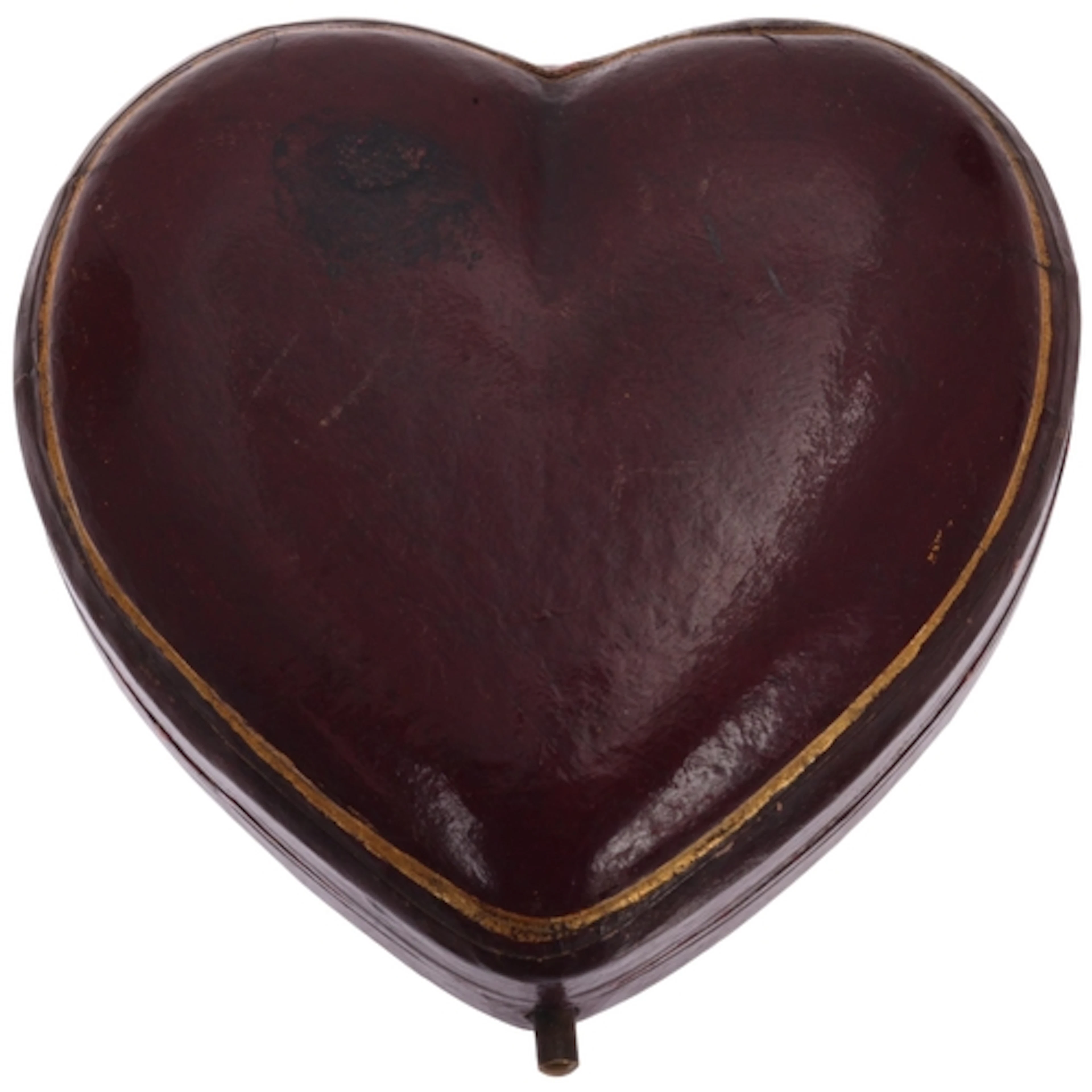 An Antique red/burgundy leather heart bracelet/necklace box,...