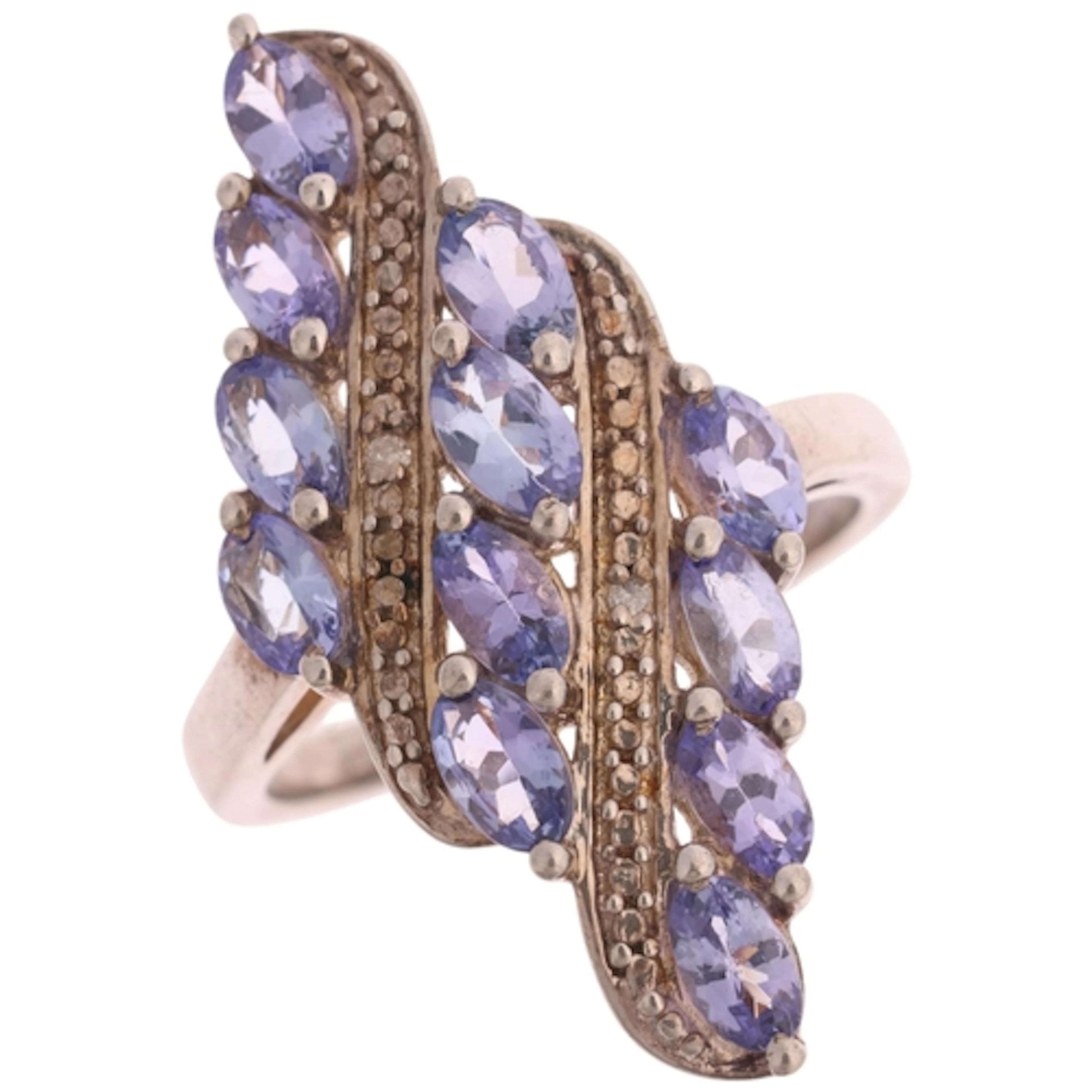 A Contemporary sterling silver tanzanite and diamond marquis...