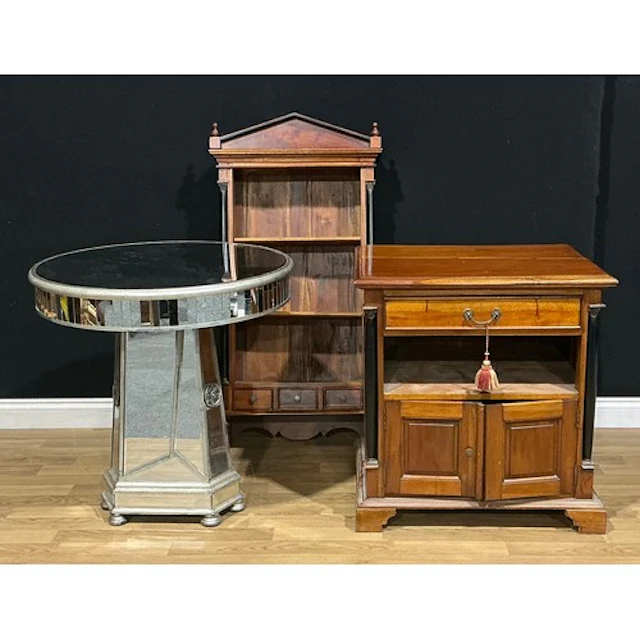 A comtemporary mirrored centre table, 80.5cm high, 80cm diam...