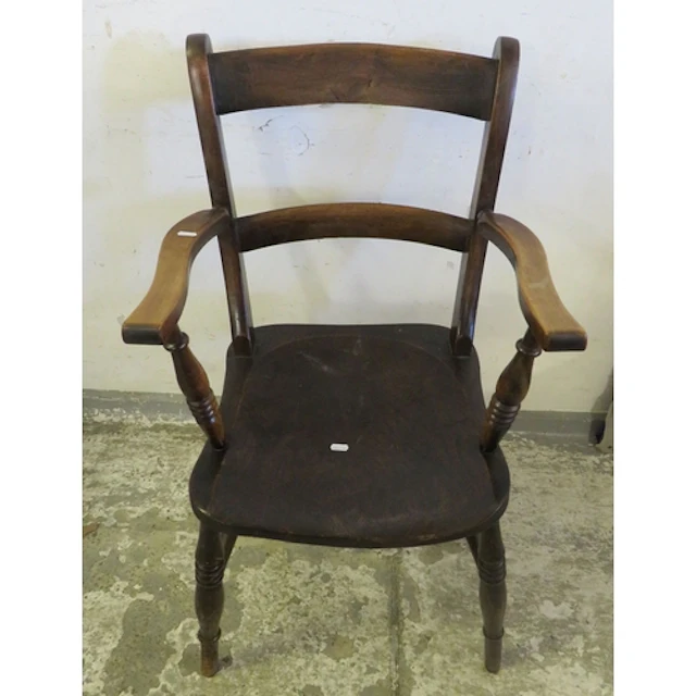 Antique Dark Wooden Oxford Windsor Bow Backed Armchair, turn...