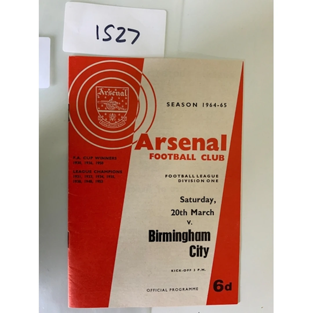 64/65 Arsenal v Birmingham City Postponed Football Programme...