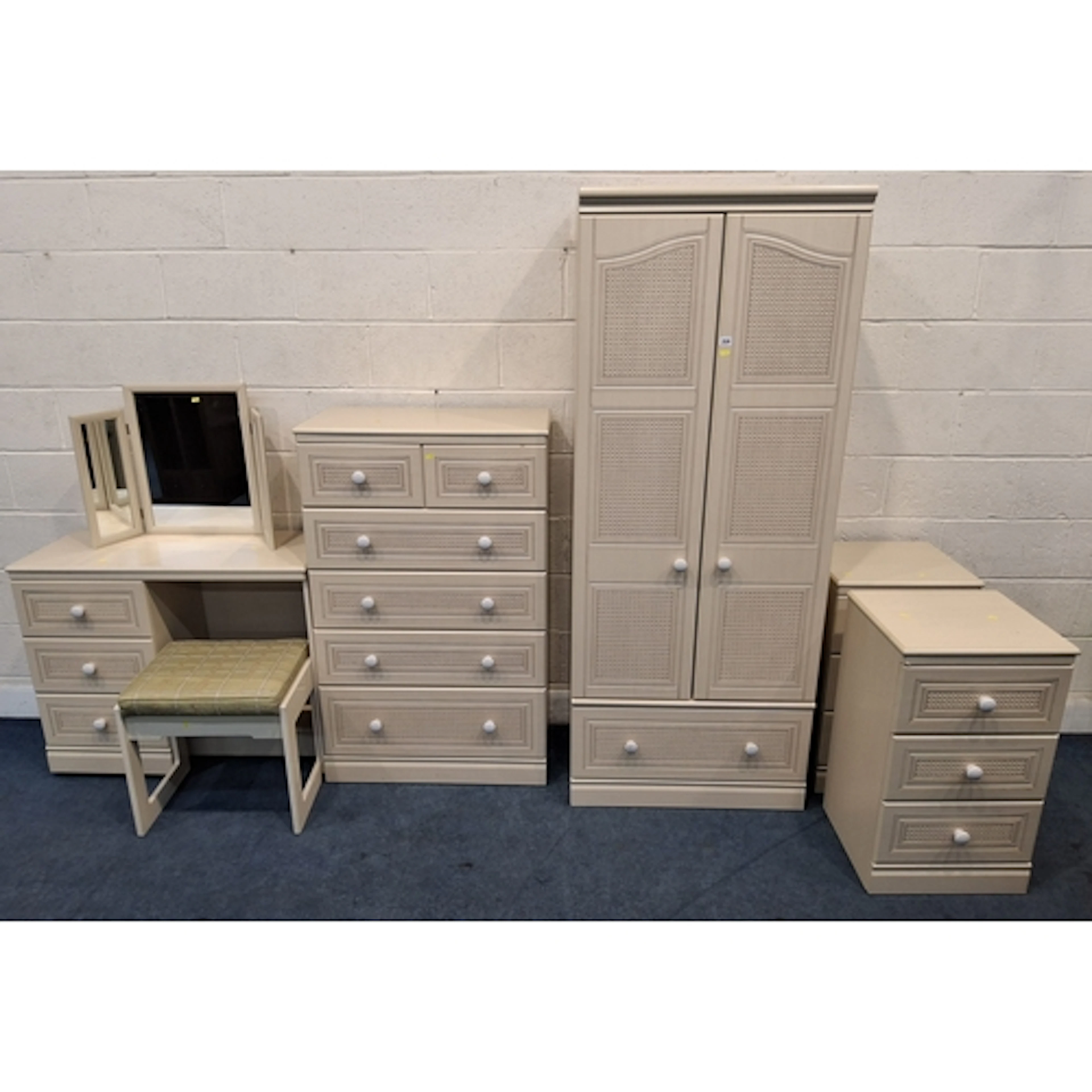 ALSTONS FURNITURE, A CREAM NINE-PIECE BEDROOM SUITE, compris...
