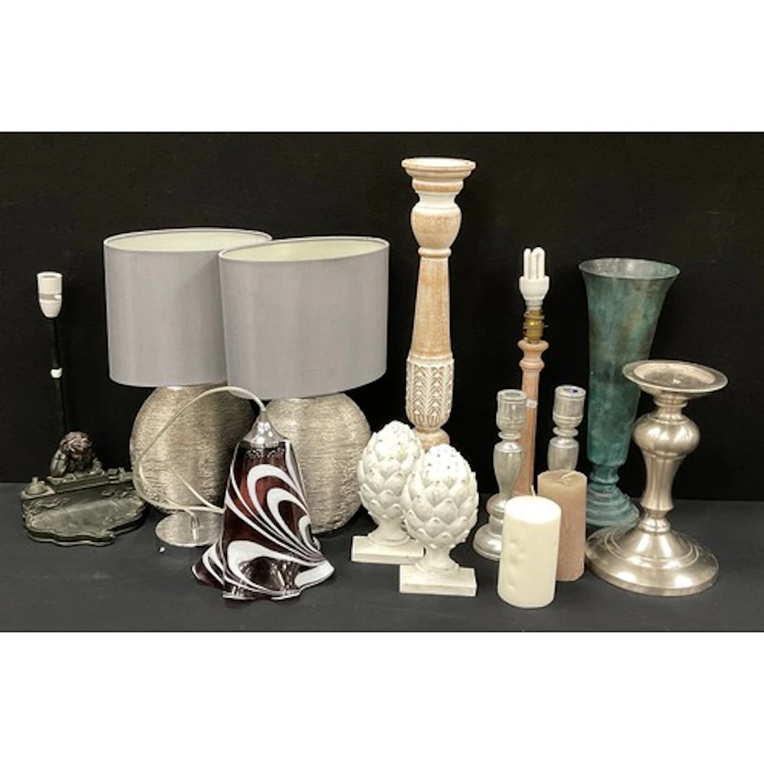 Interior Decoration - a pair of silvered wood candlesticks, ...