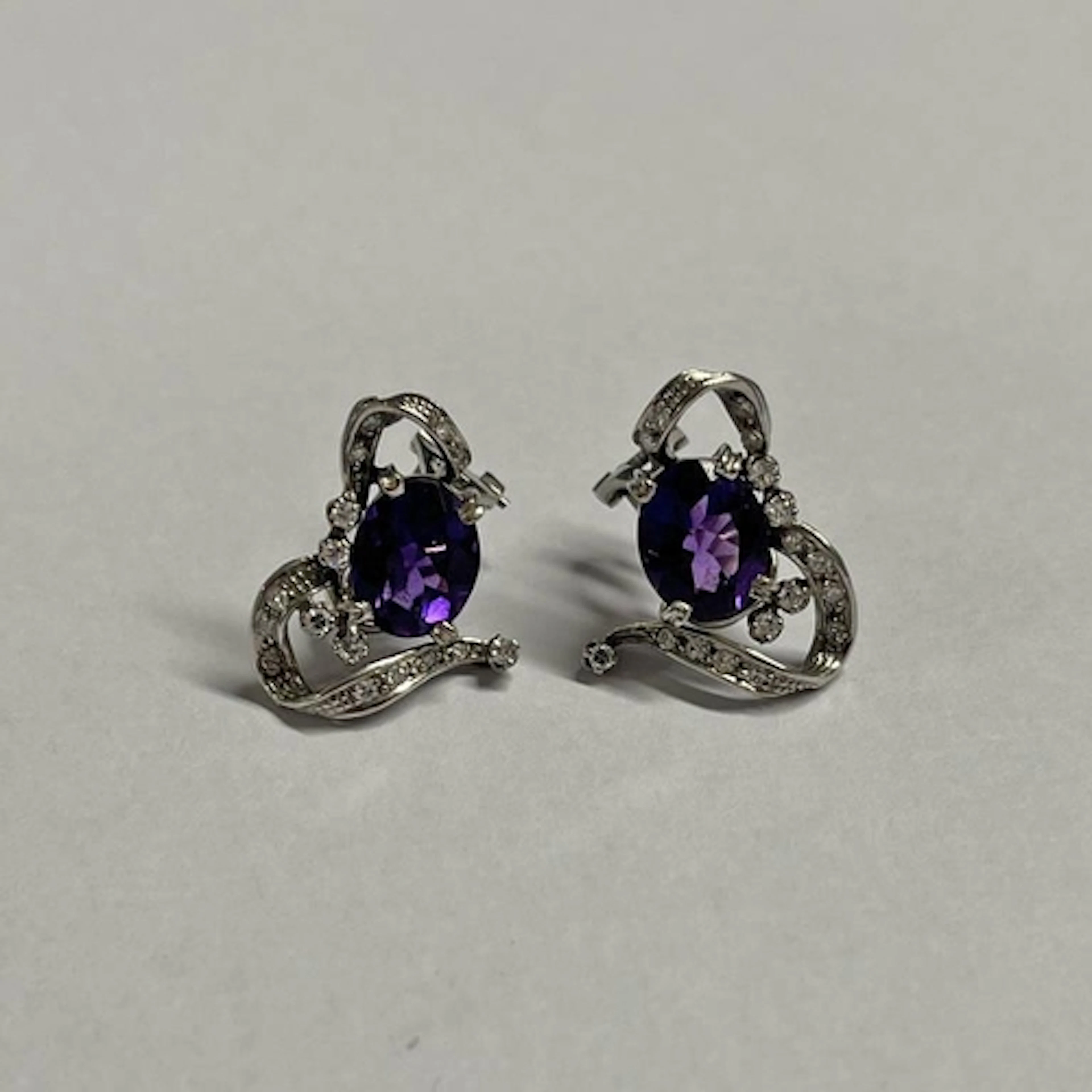 PAIR AMETHYST & DIAMOND EARRINGS, THE OVAL AMETHYSTS WITHIN ...