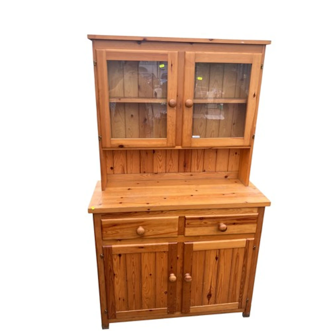 Pine dresser with upper glazed cupboard over 2 drawers &...