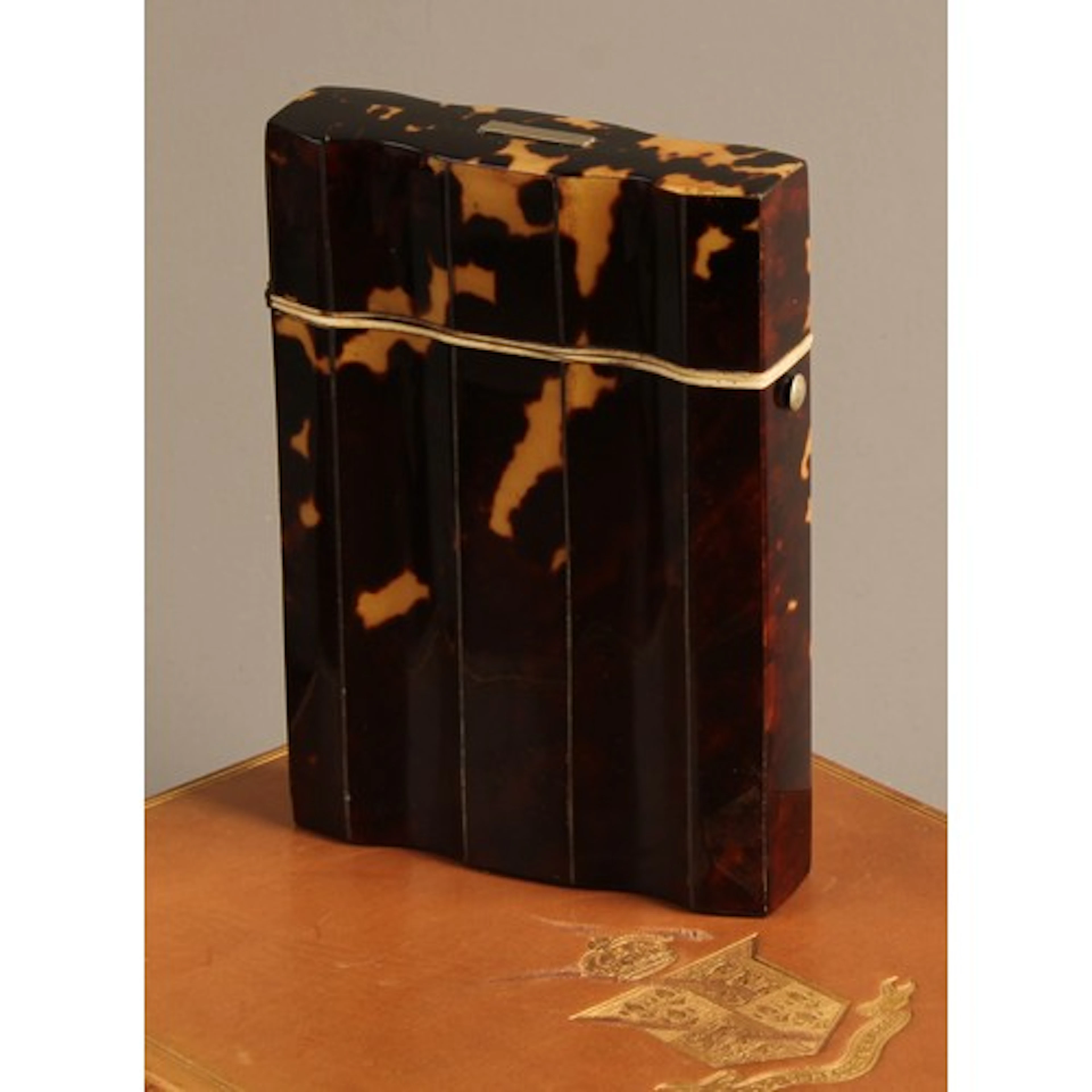A 19th century tortoiseshell and ivory mounted serpentine vi...