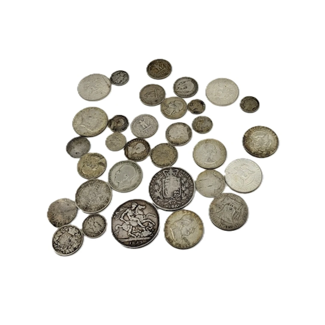 A COLLECTION OF US & UK SILVER COINS, 90% - 92.5% silver 184...