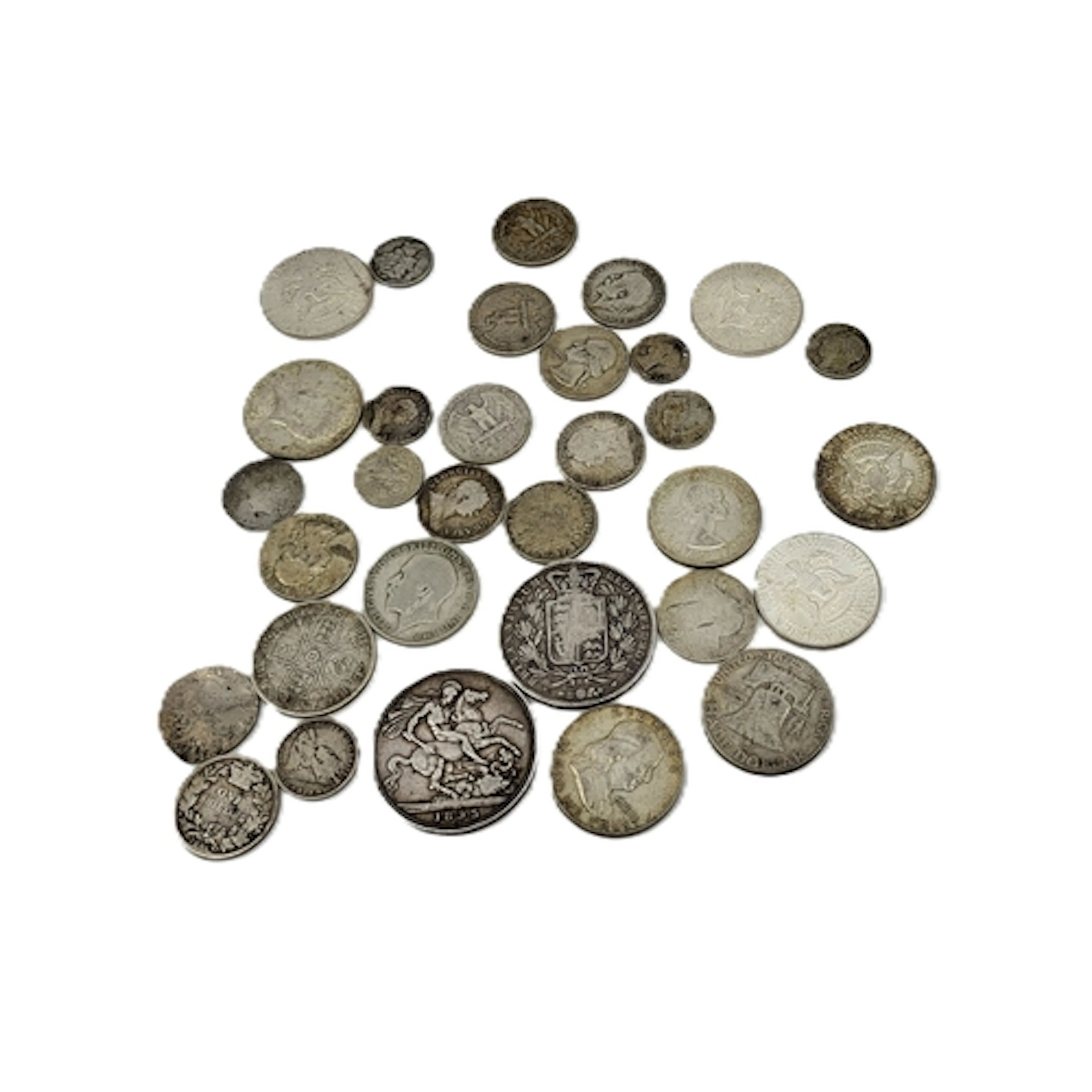 A COLLECTION OF US & UK SILVER COINS, 90% - 92.5% silver 184...