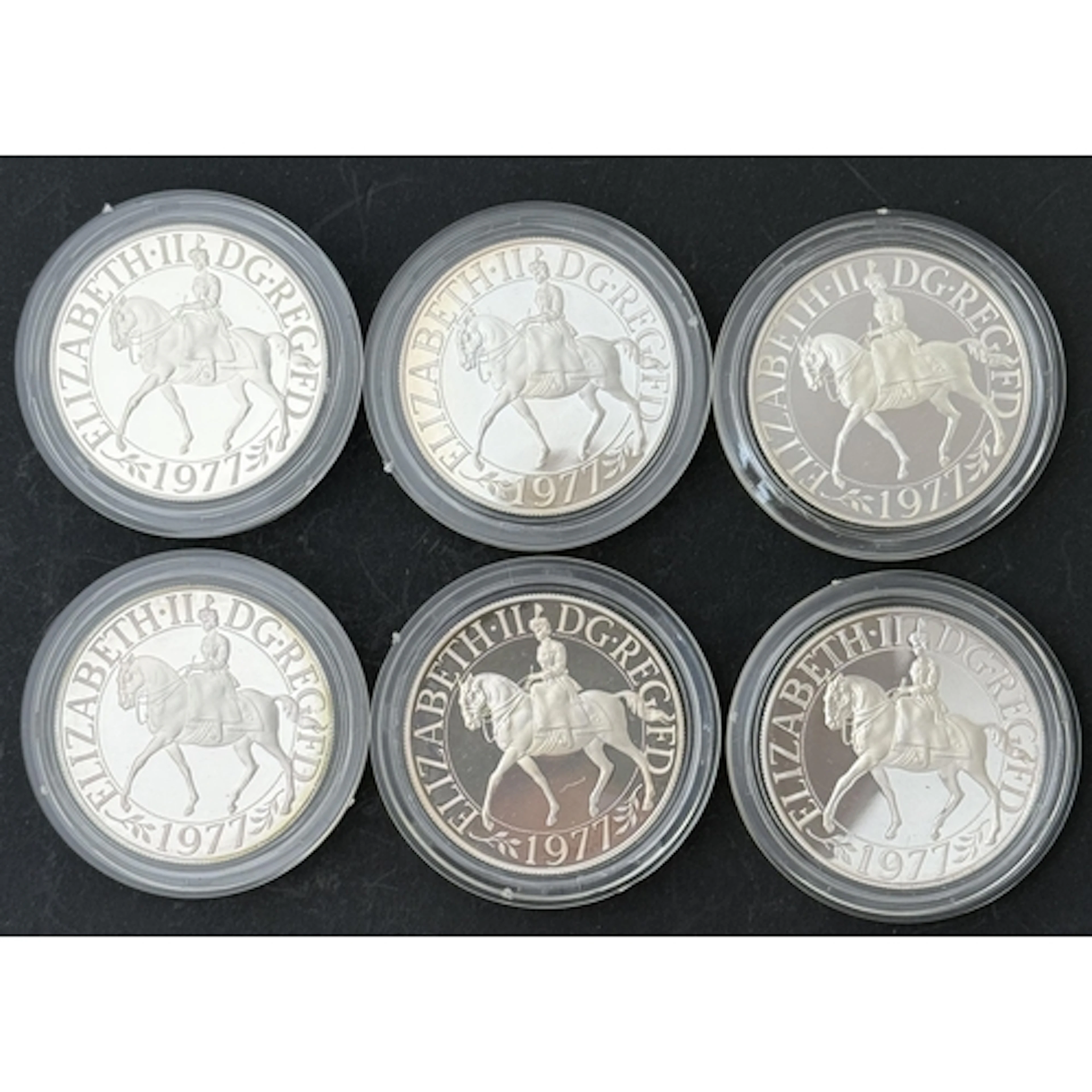 A group of six QEII Silver Proof 1977 Crowns, total weight 1...