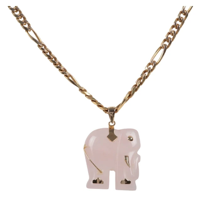 A rose quartz pendant, the pendant designed as an elephant c...