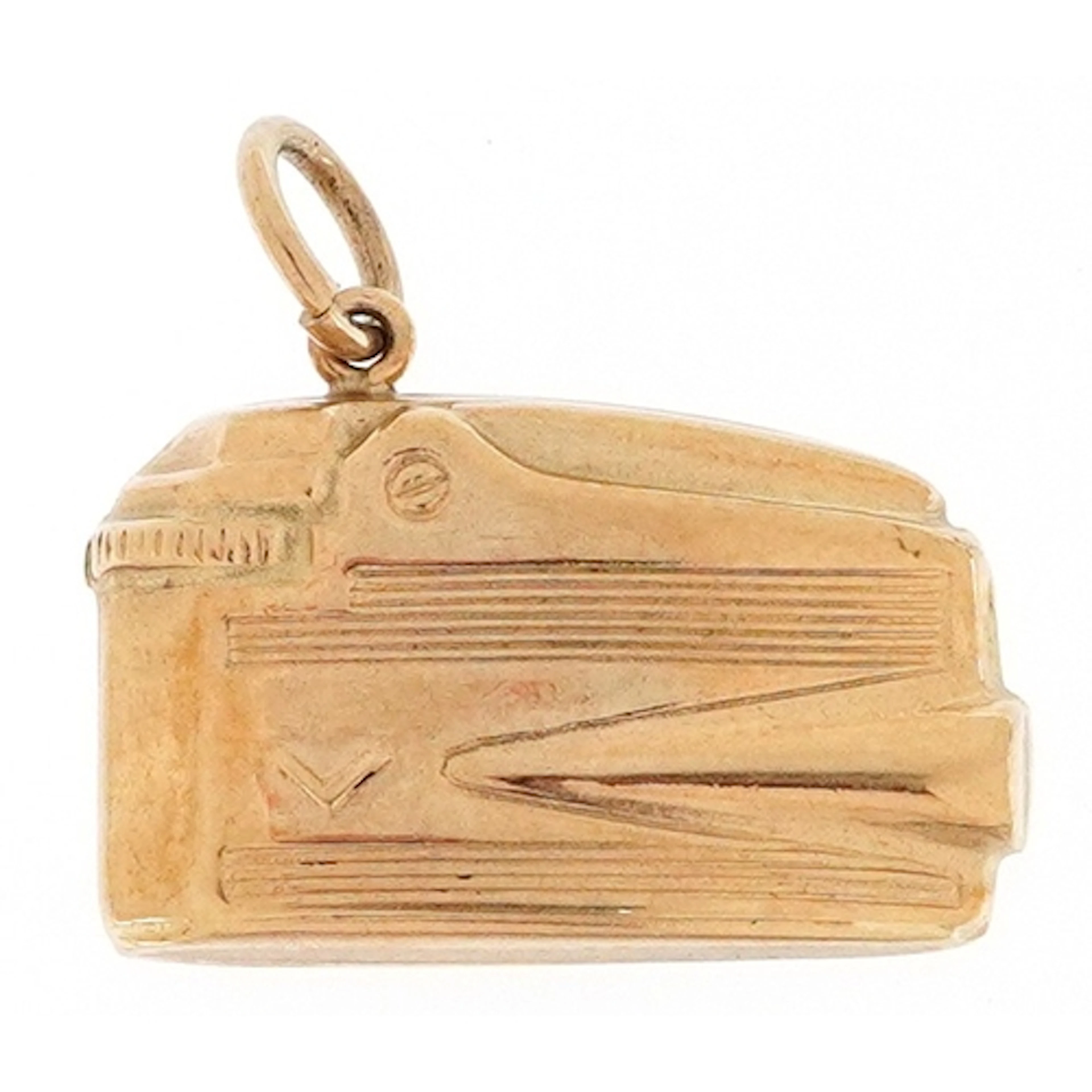 9ct gold charm in the form of a lighter, 1.9cm wide, 1.3g.