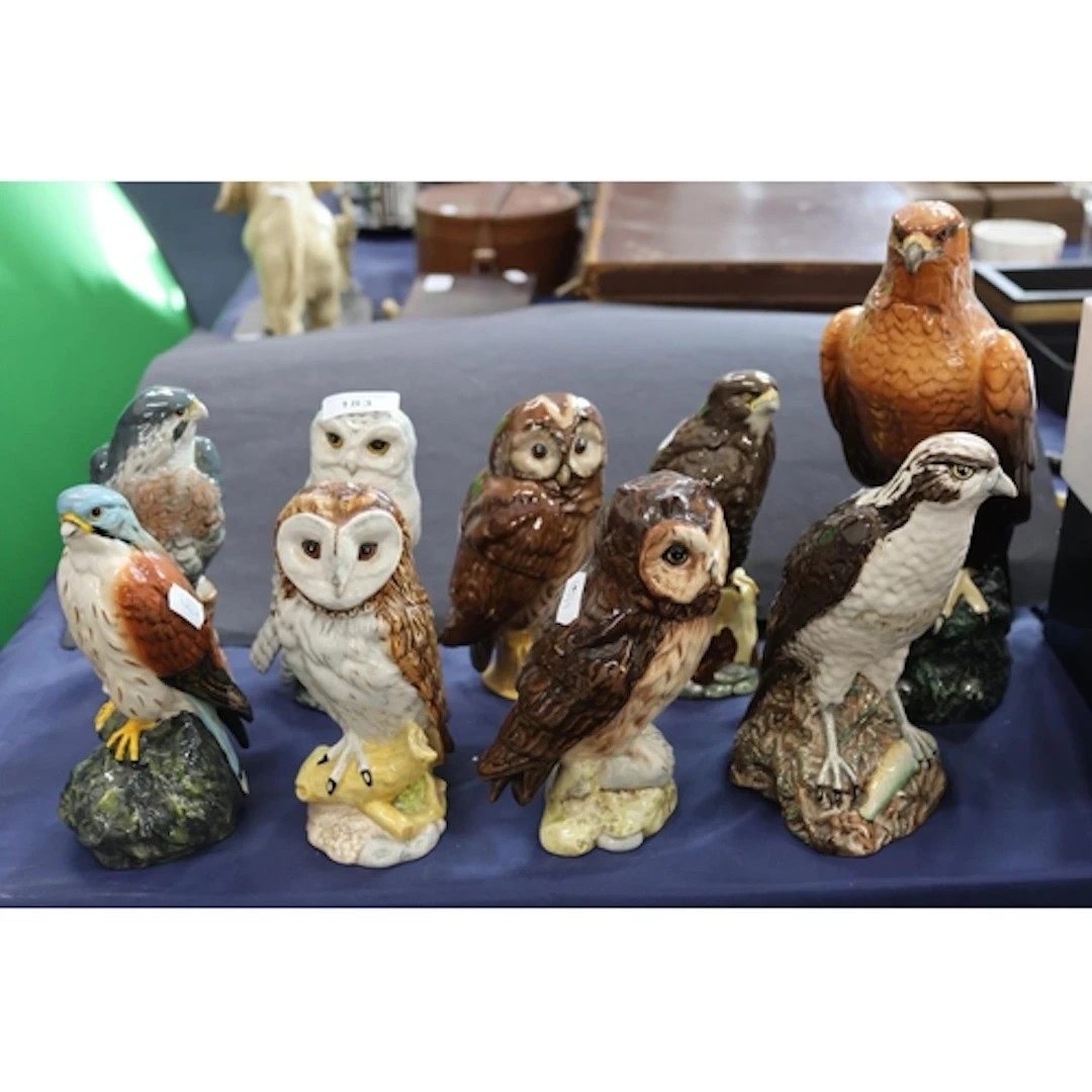 Nine Whyte & Mackay Royal Doulton Avian decanters.