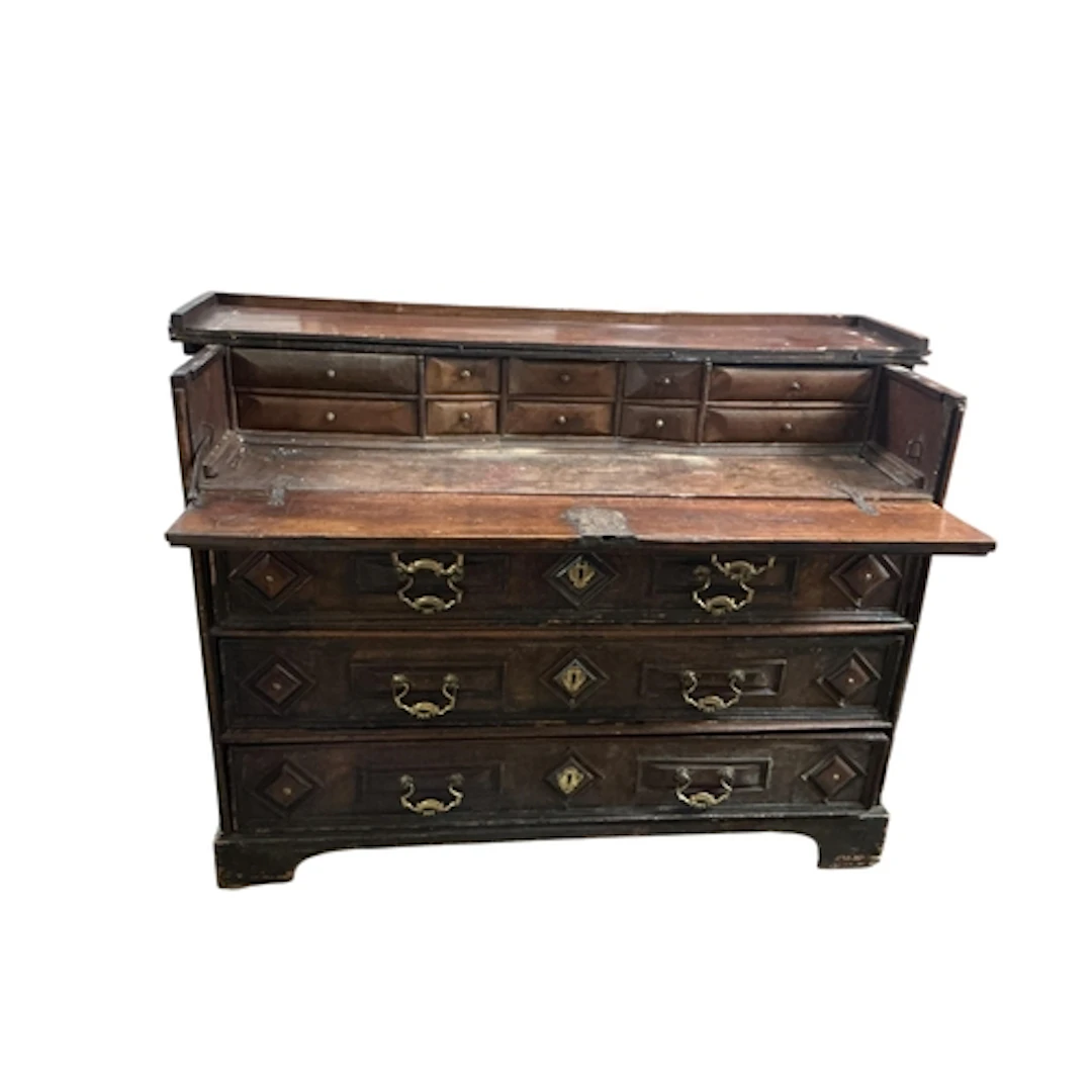 An 18th century Dutch oak escritoire, width 152cm, depth 64c...
