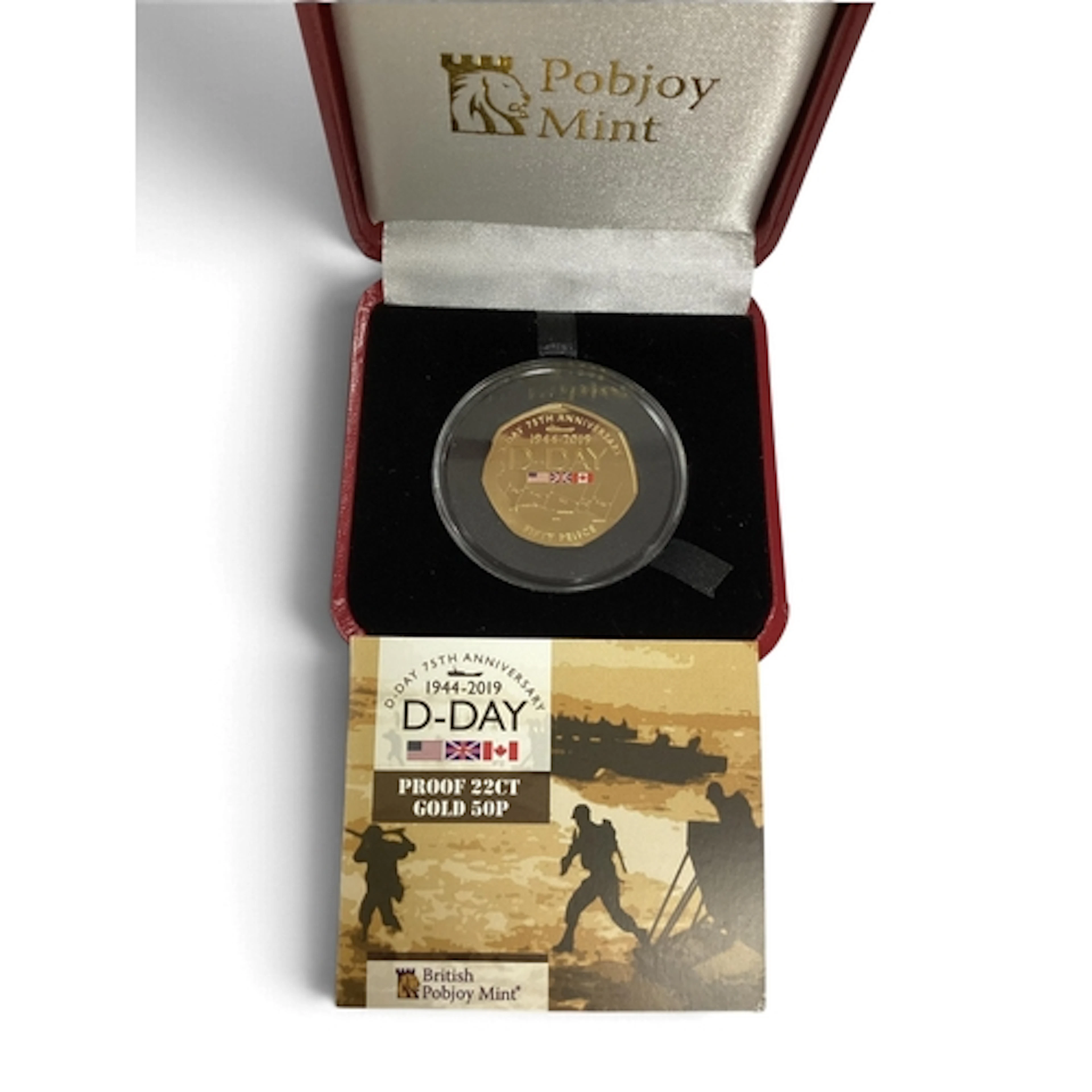2019 75th Anniversary Of VE Day Gold Proof 50p Coin, cased w...