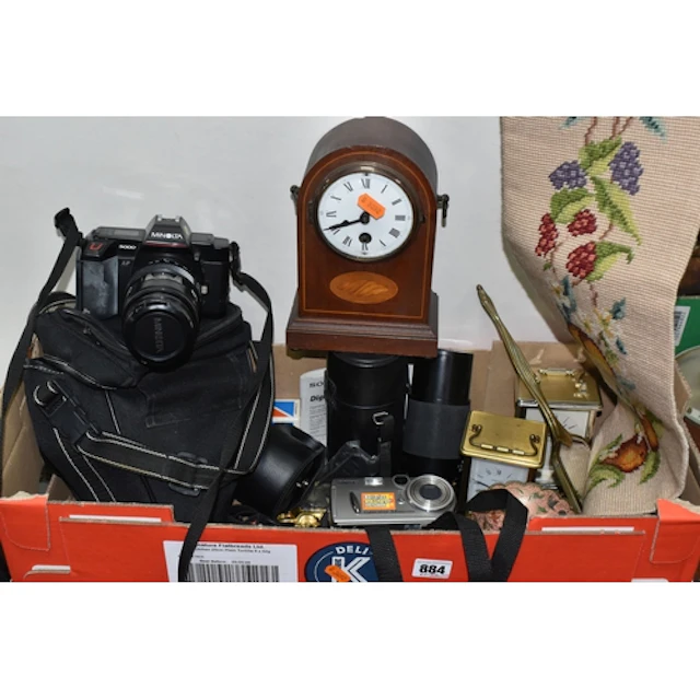 ONE BOX OF CAMERAS ETC to include a Minolta 5000 fitted with...
