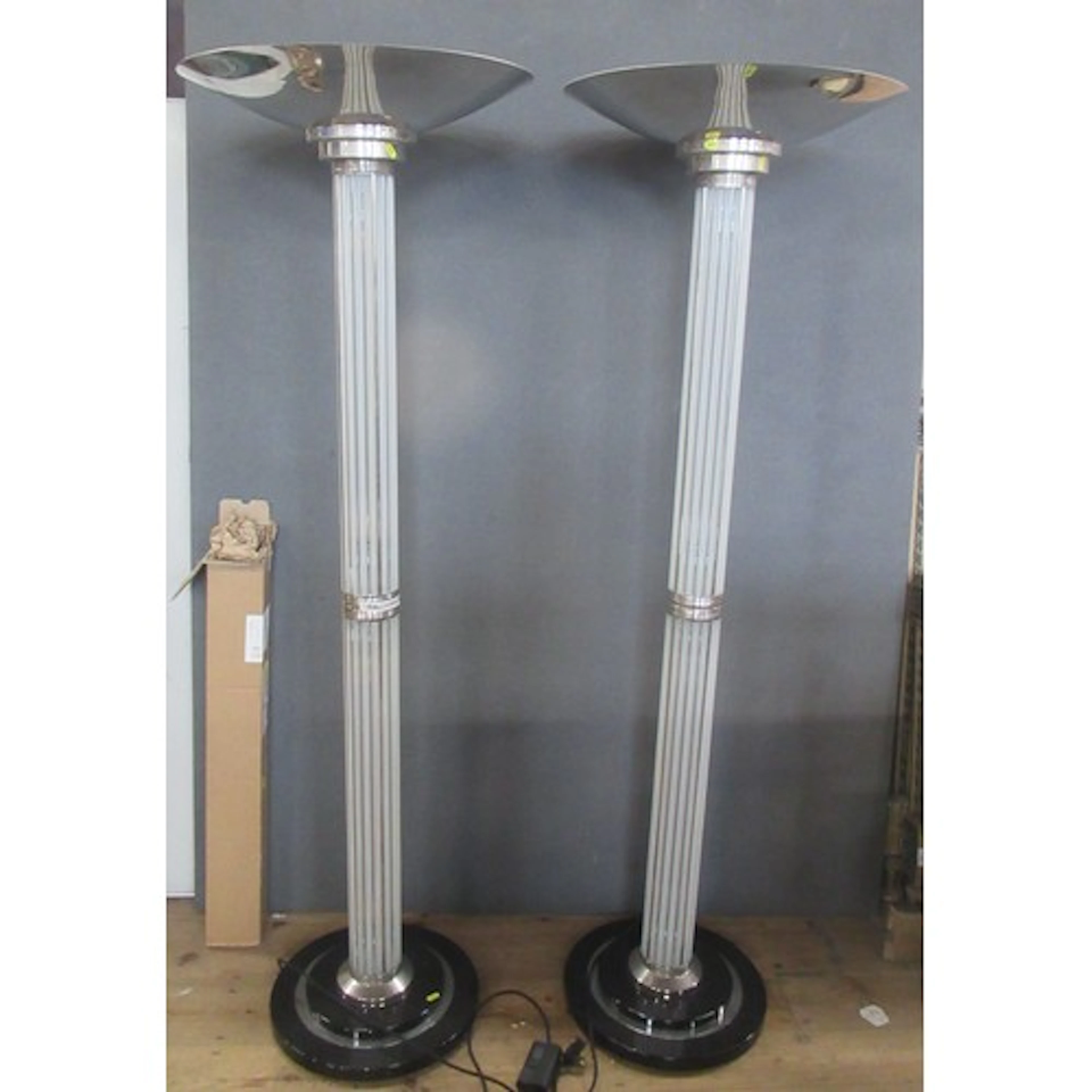 A pair of Art Deco Schneider Le Mans floor stamping lamps, h...
