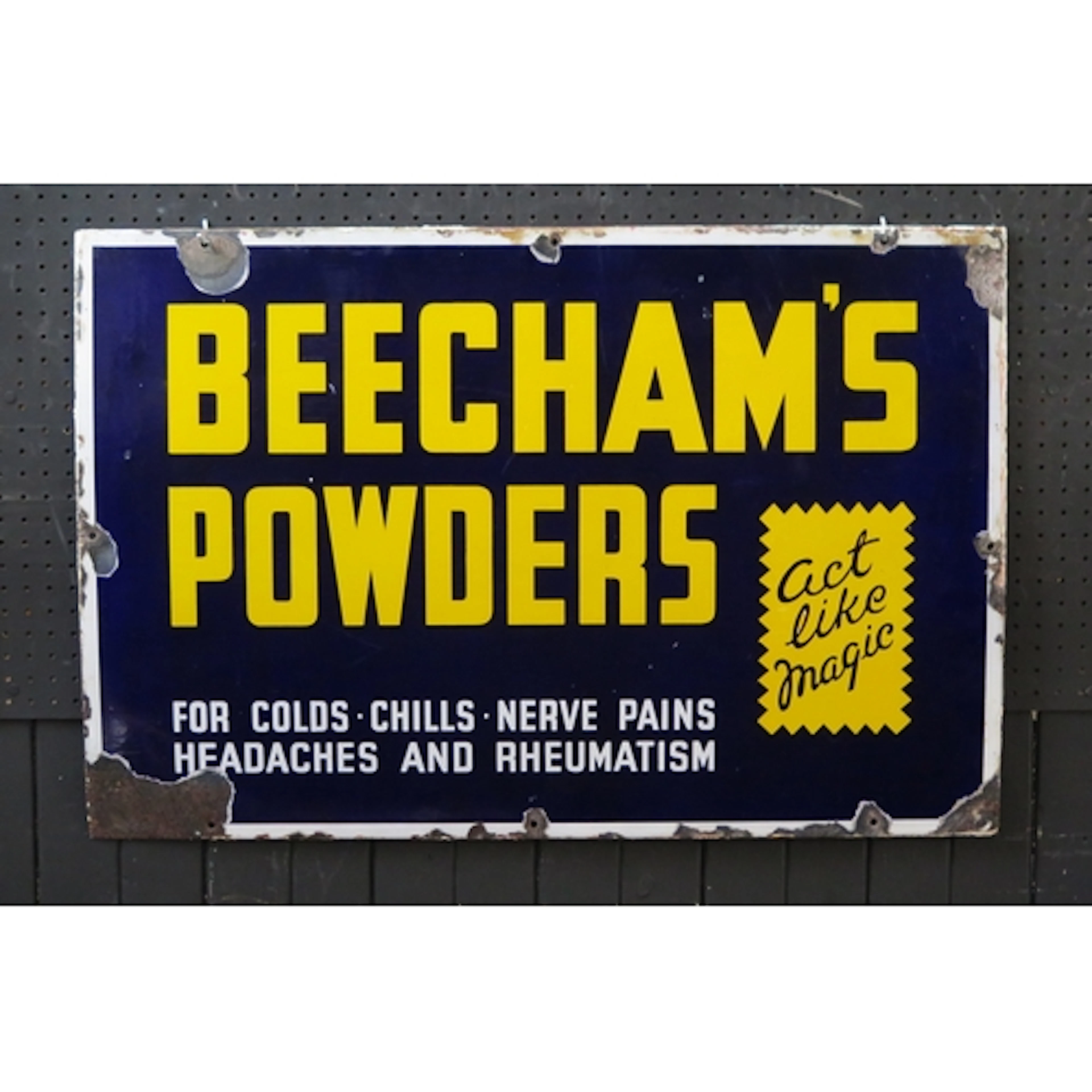 "Beecham's Powders - Act Like Magic" - an enamel advertising...