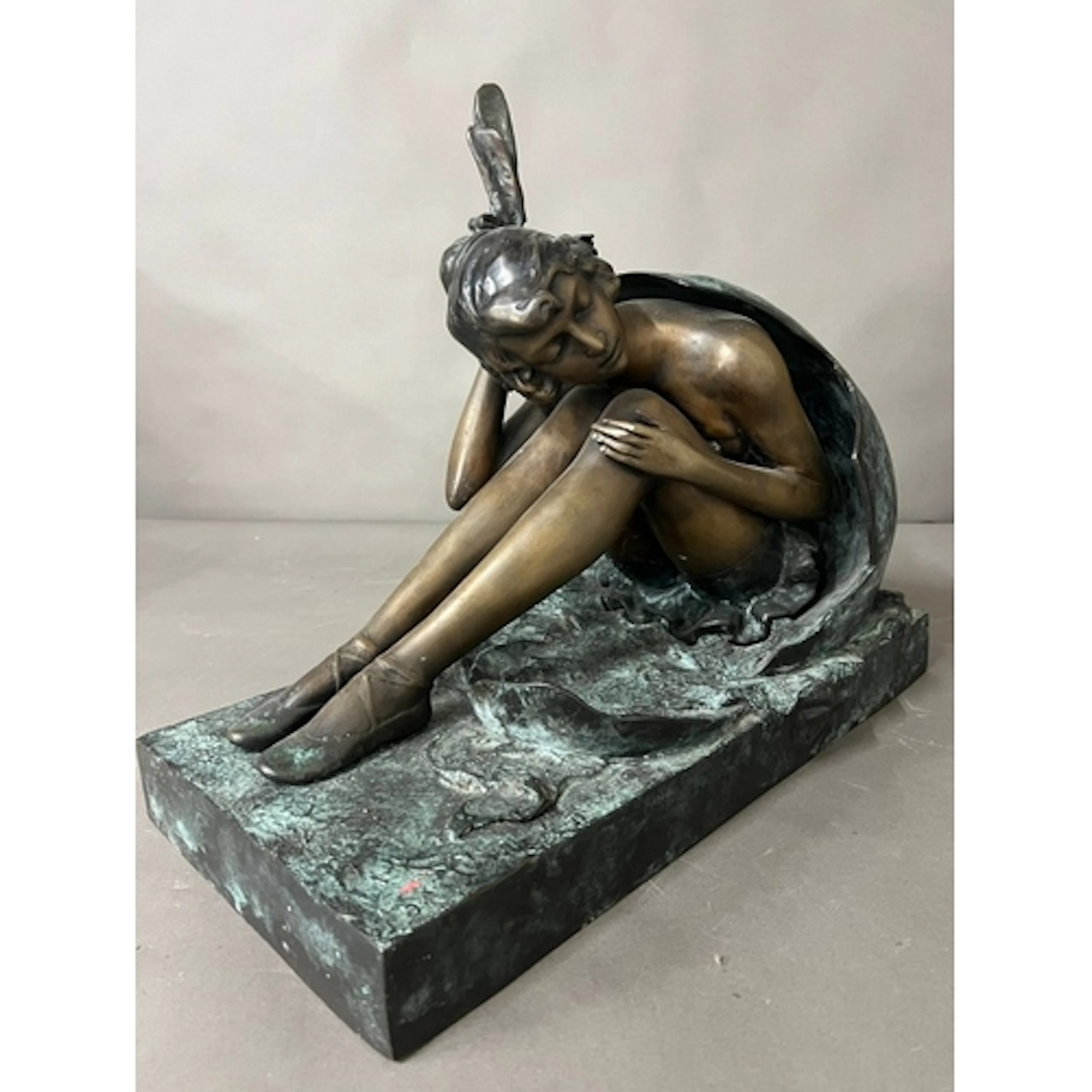 Bronze sculpture by Bruno Zach of a young dancer in ballet s...